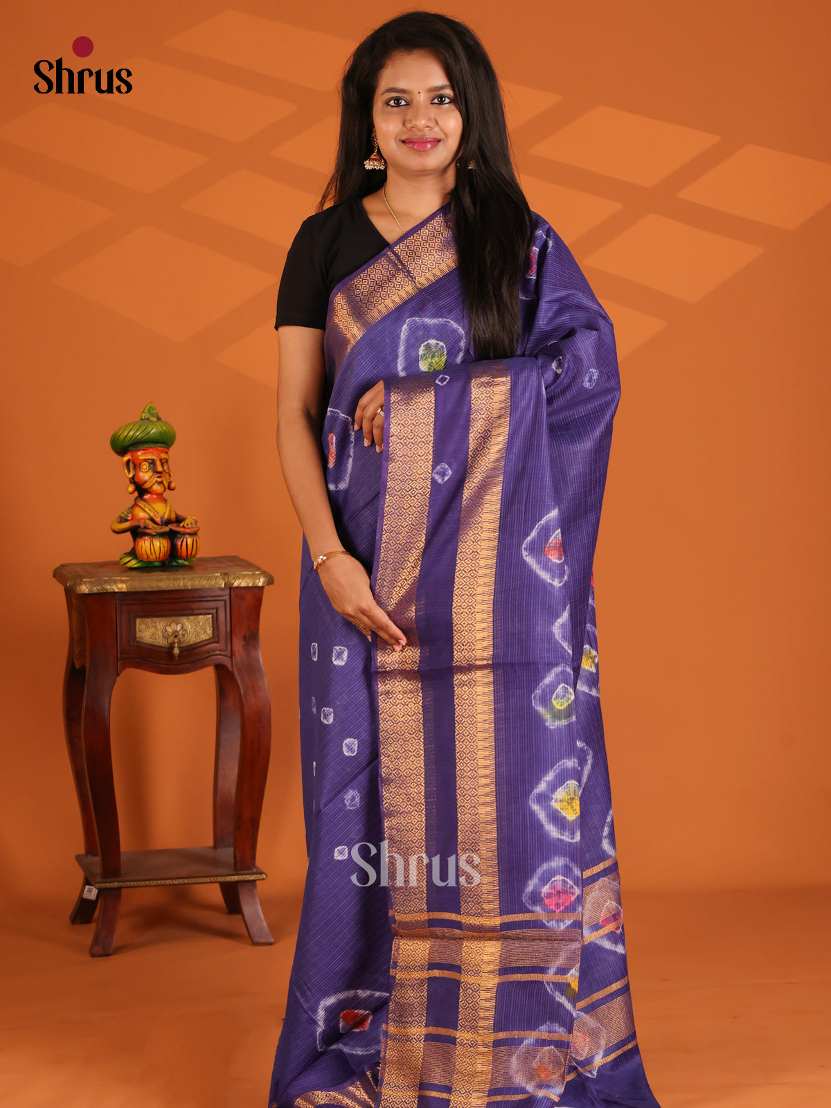 Blue- shibori saree - Shop on Shrus.com