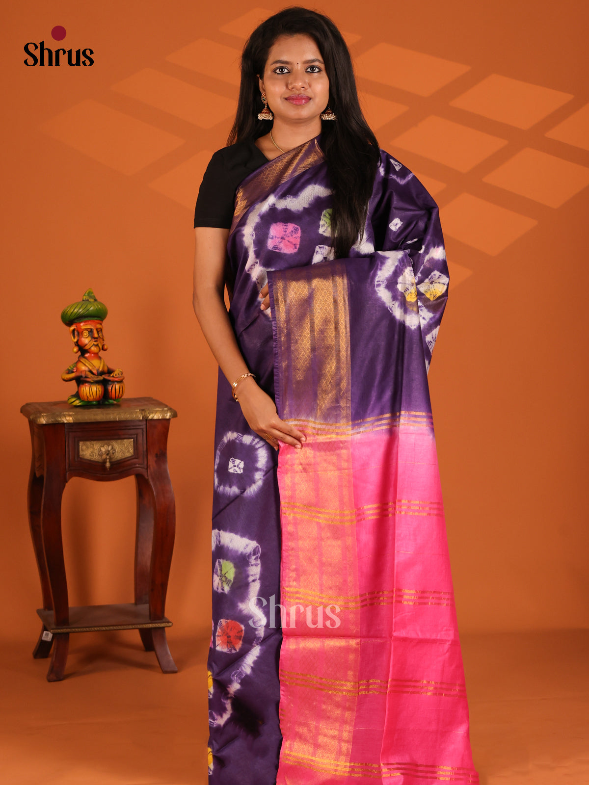 Violet & Pink - shibori saree - Shop on Shrus.com