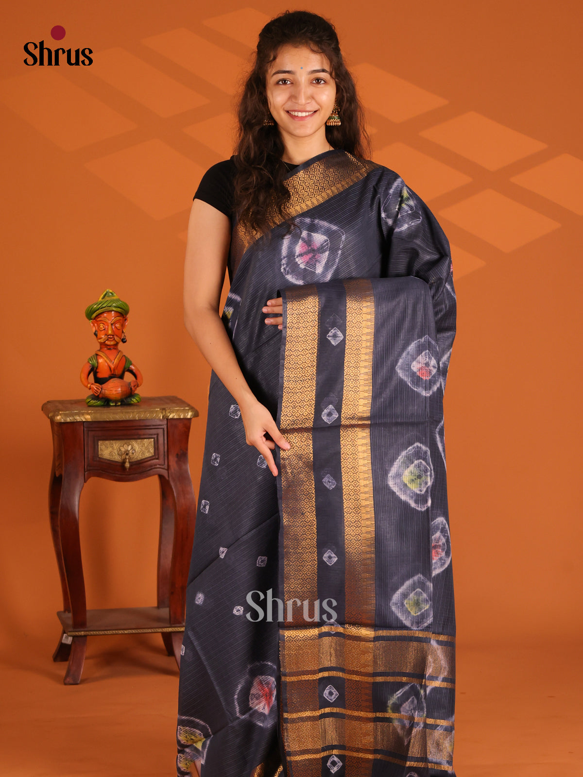 Black - Shibori Saree - Shop on Shrus.com