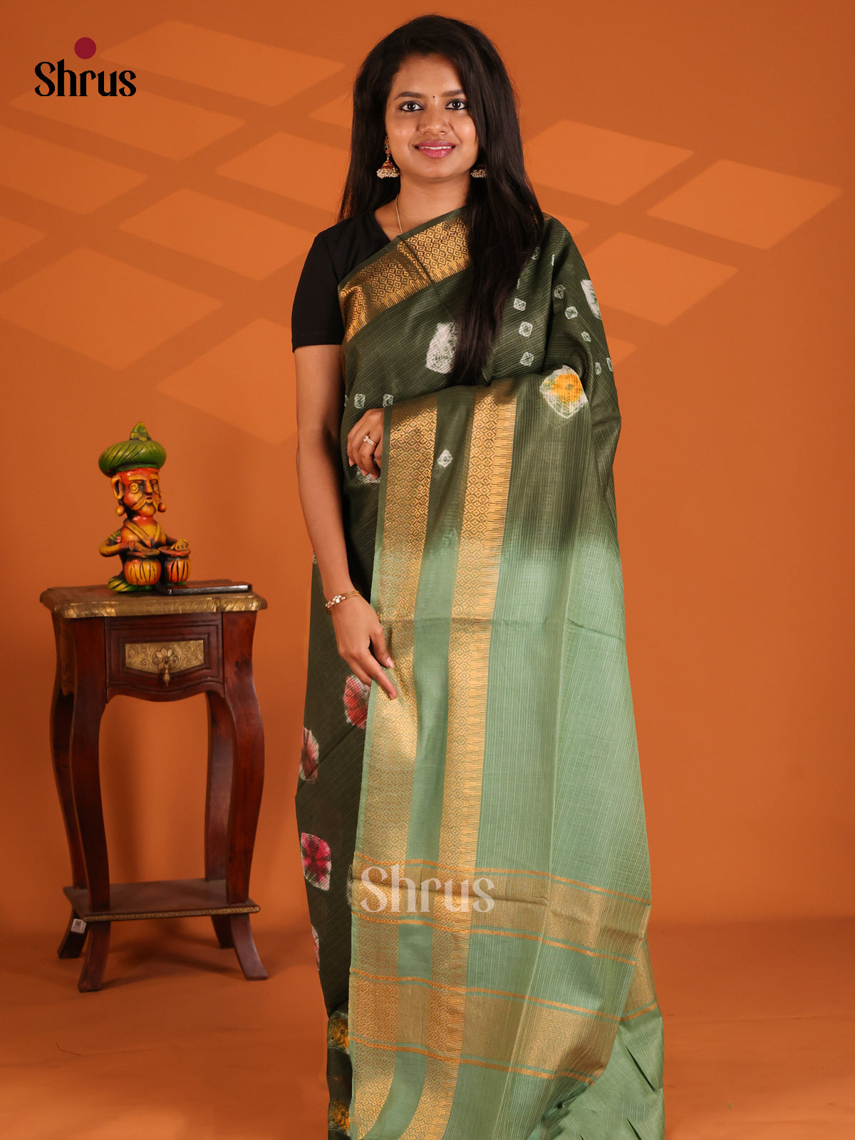 Green & Grey Green - shibori saree - Shop on Shrus.com