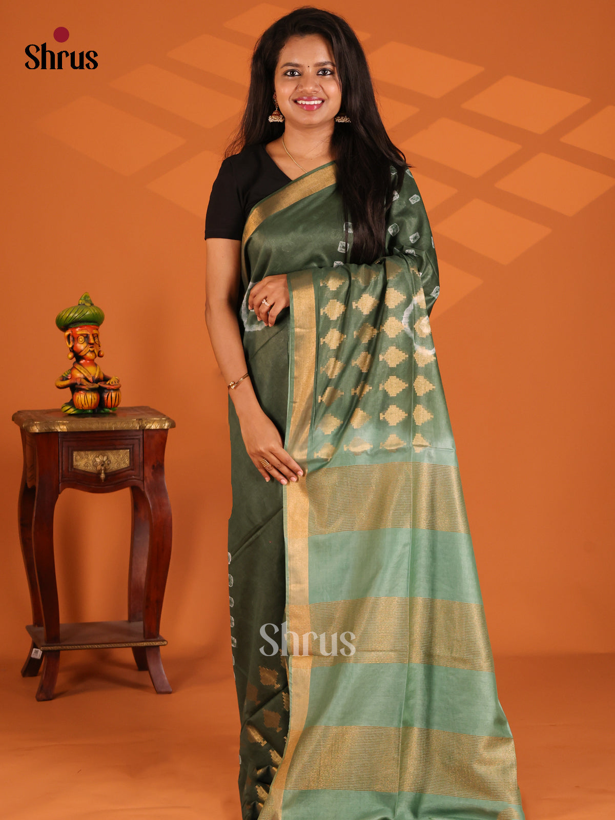 Green & Grey - shibori saree - Shop on Shrus.com