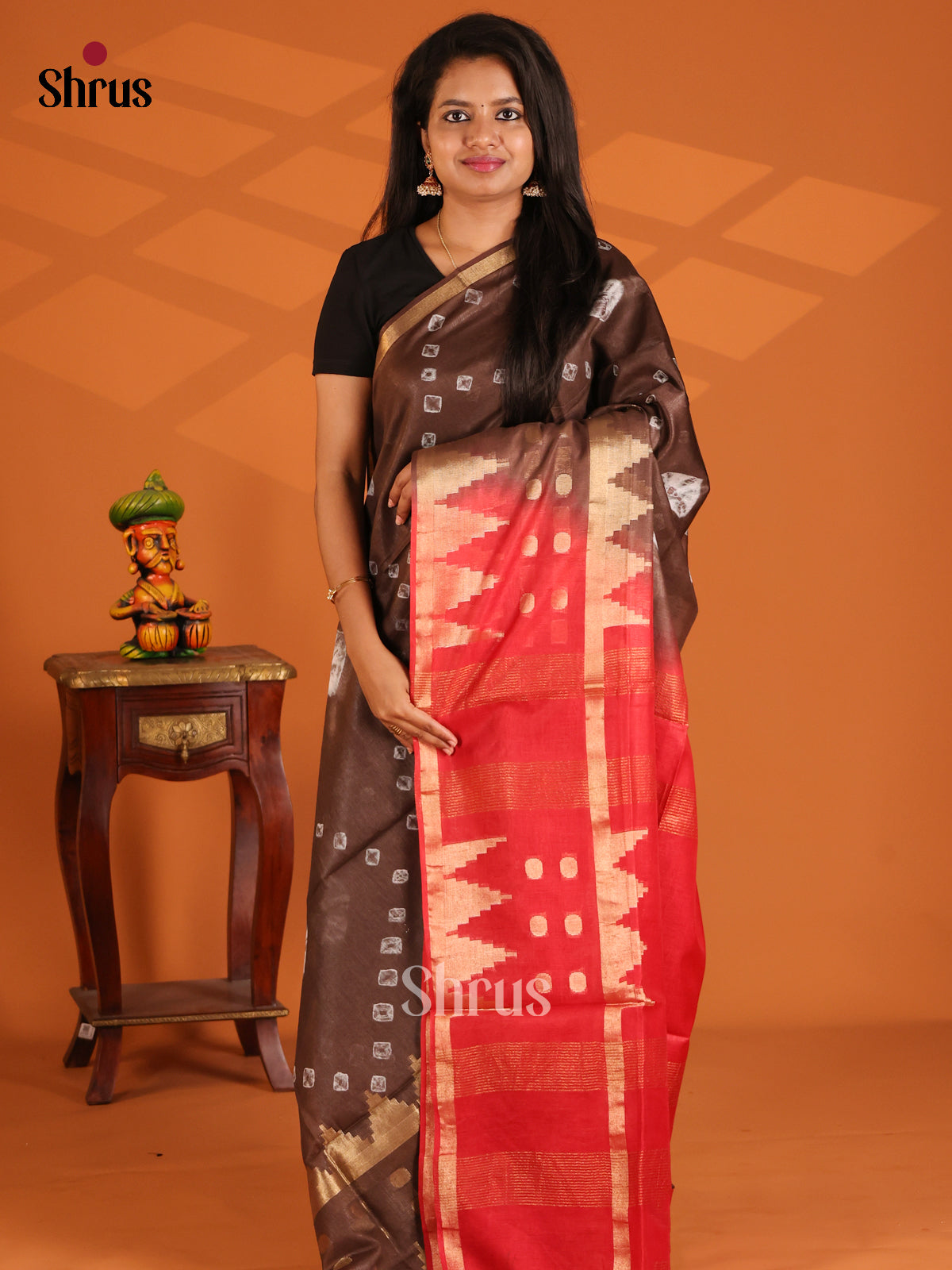 Brown & Red - shibori saree - Shop on Shrus.com