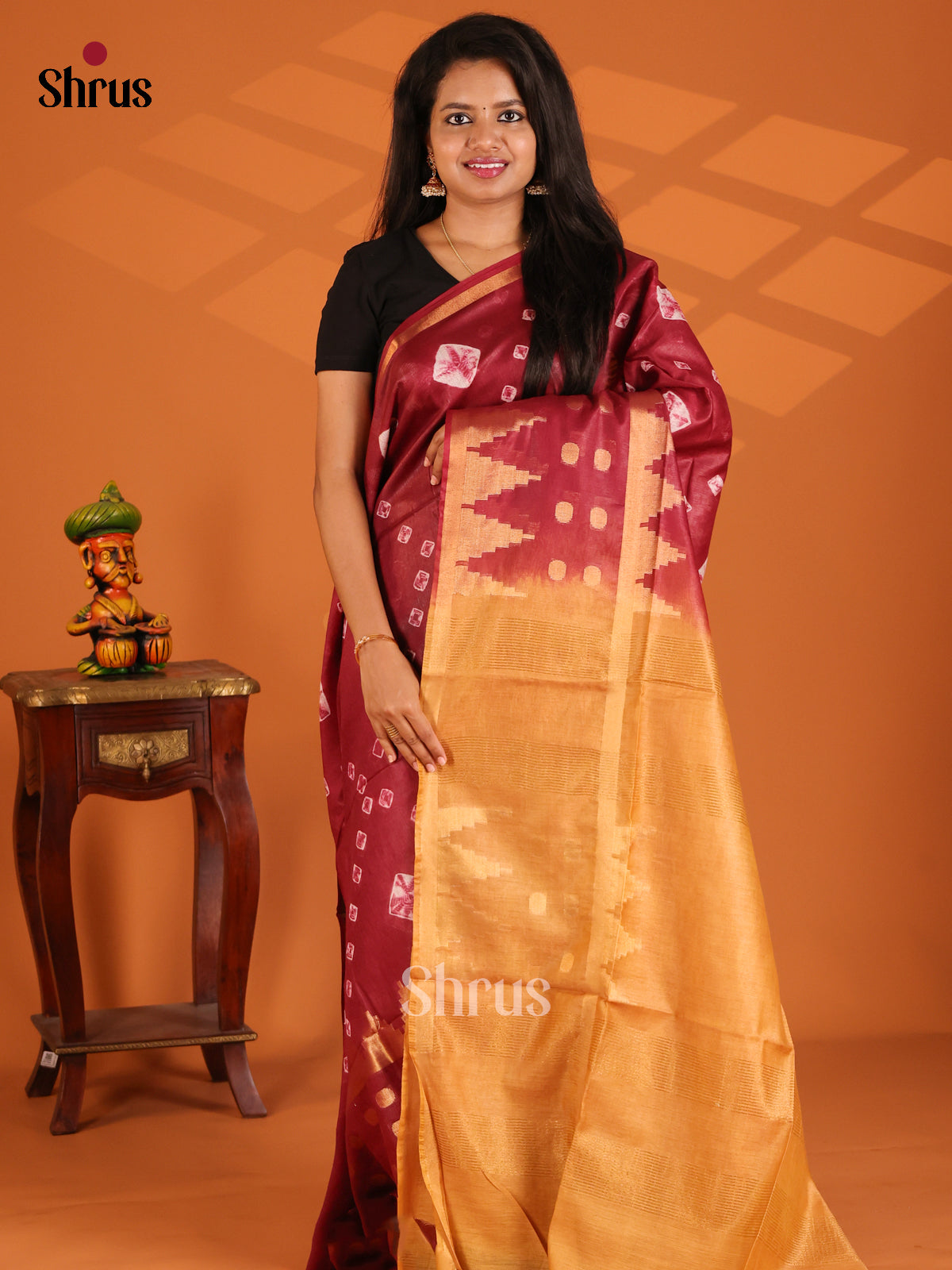 Maroon & Brick - shibori saree - Shop on Shrus.com