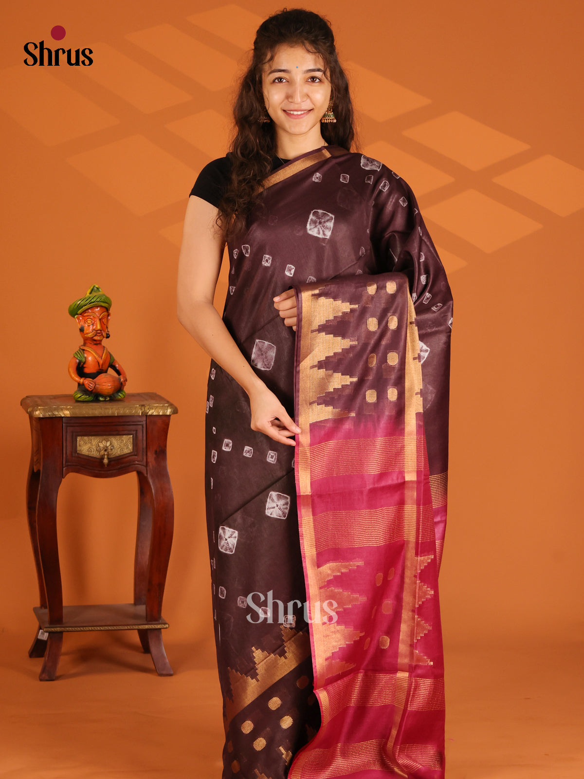 Brown & Maroon - Shibori Saree - Shop on Shrus.com