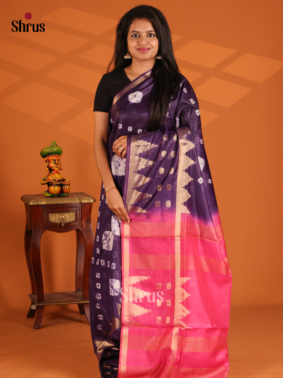 Violet & Pink - shibori saree - Shop on Shrus.com