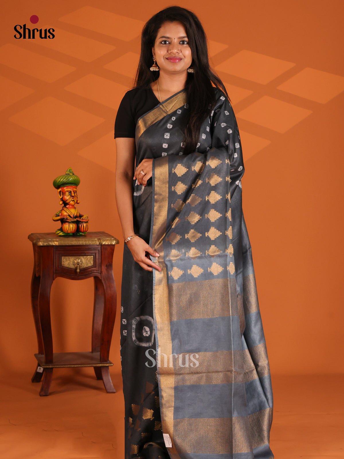 Black & Grey- shibori saree - Shop on Shrus.com