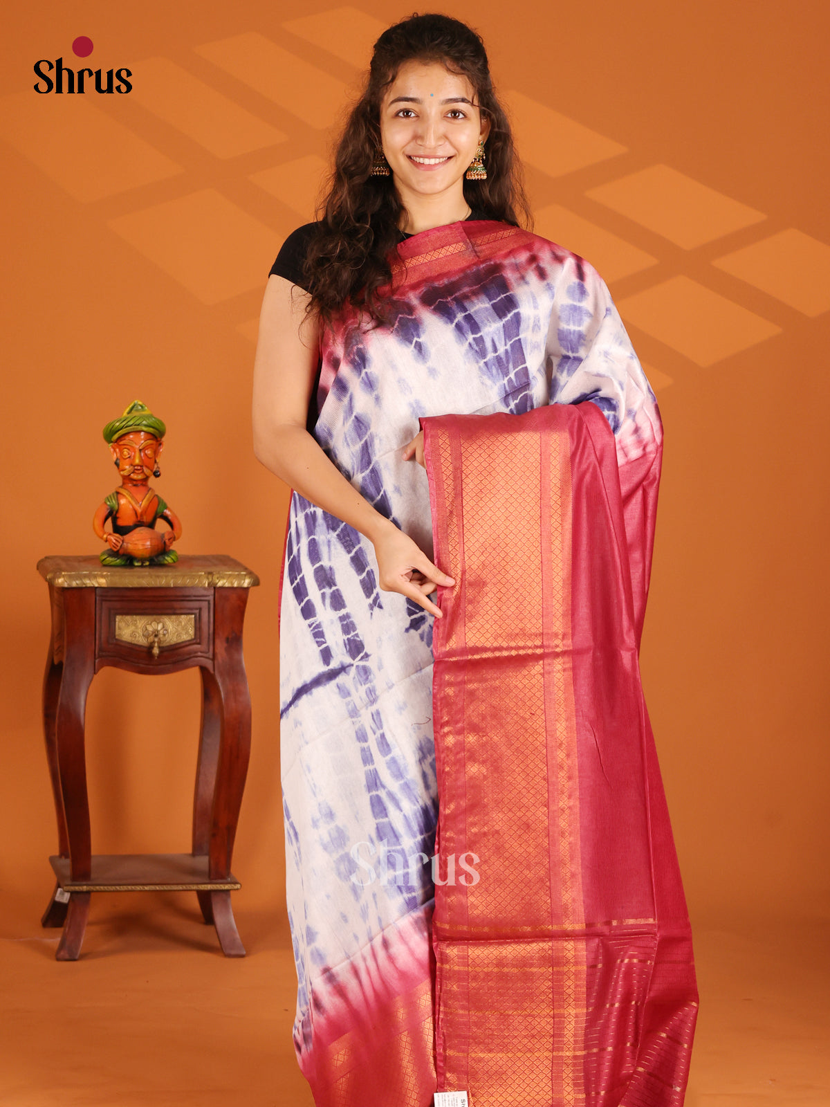 Cream & Maroon - Shibori Saree - Shop on Shrus.com