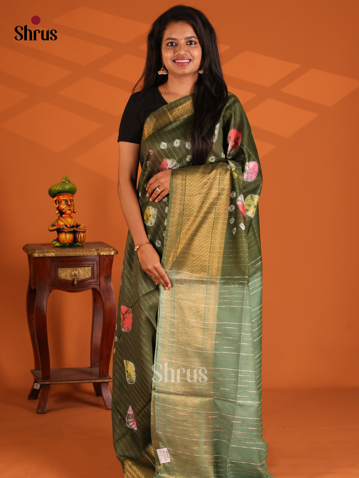 Green & Grey Green- shibori saree - Shop on Shrus.com