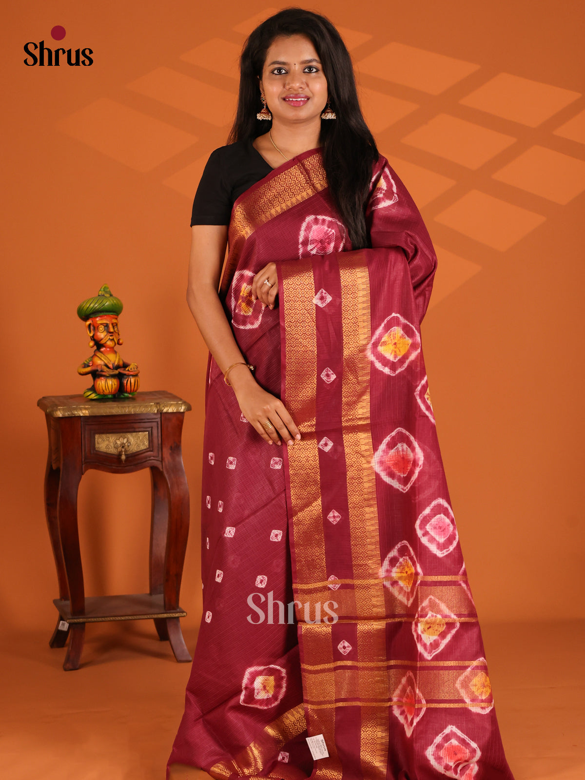 Maroon - shibori saree - Shop on Shrus.com