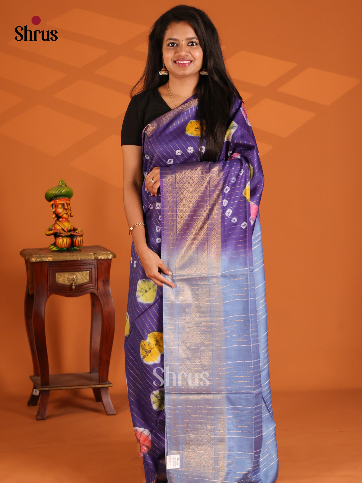 Violet & Blue- shibori saree - Shop on Shrus.com