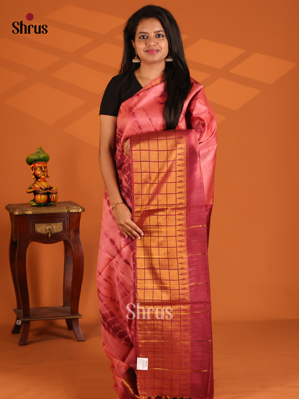 Pink & Maroon - shibori saree - Shop on Shrus.com