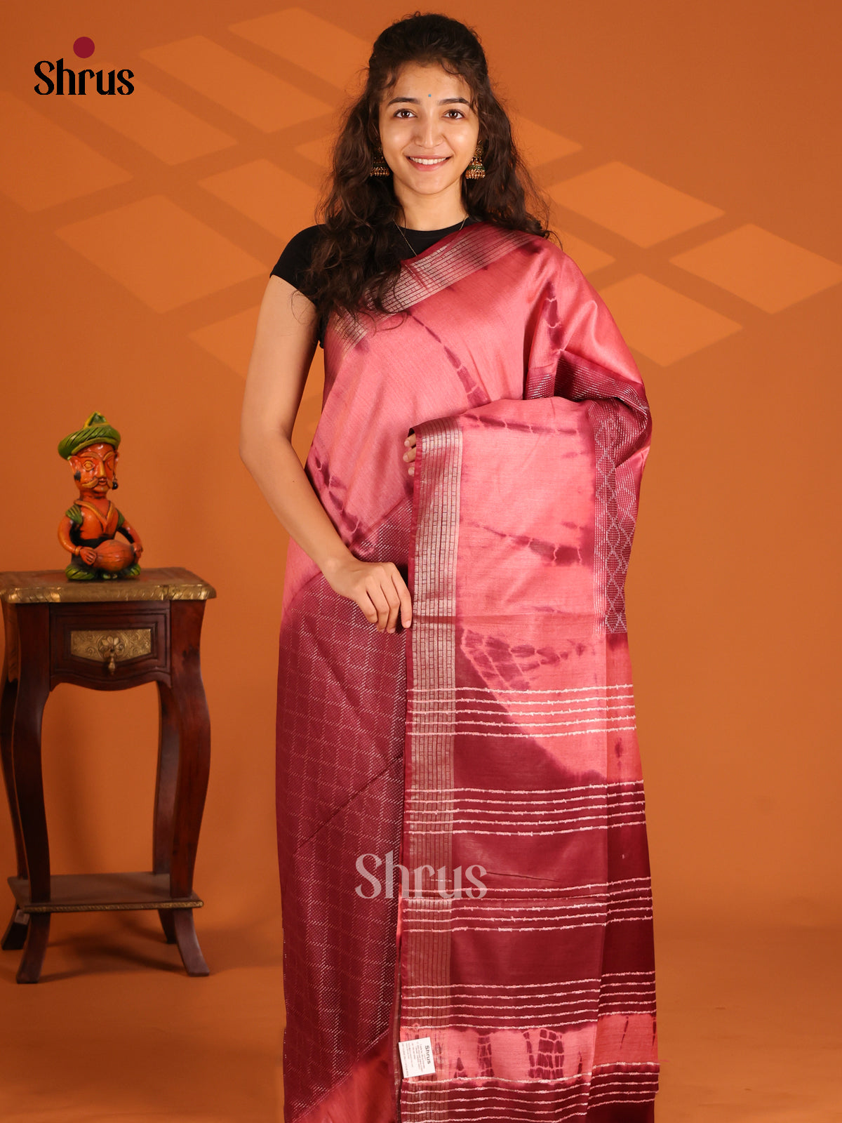 Pink & Maroon - Shibori Saree - Shop on Shrus.com
