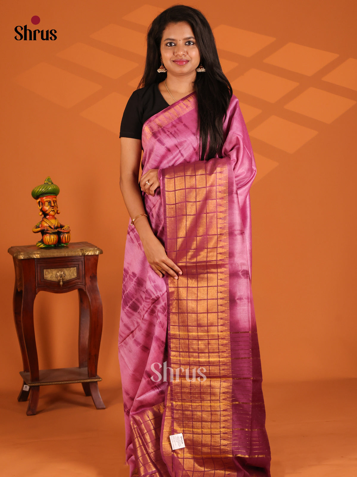 Pink & Maroon- shibori saree - Shop on Shrus.com