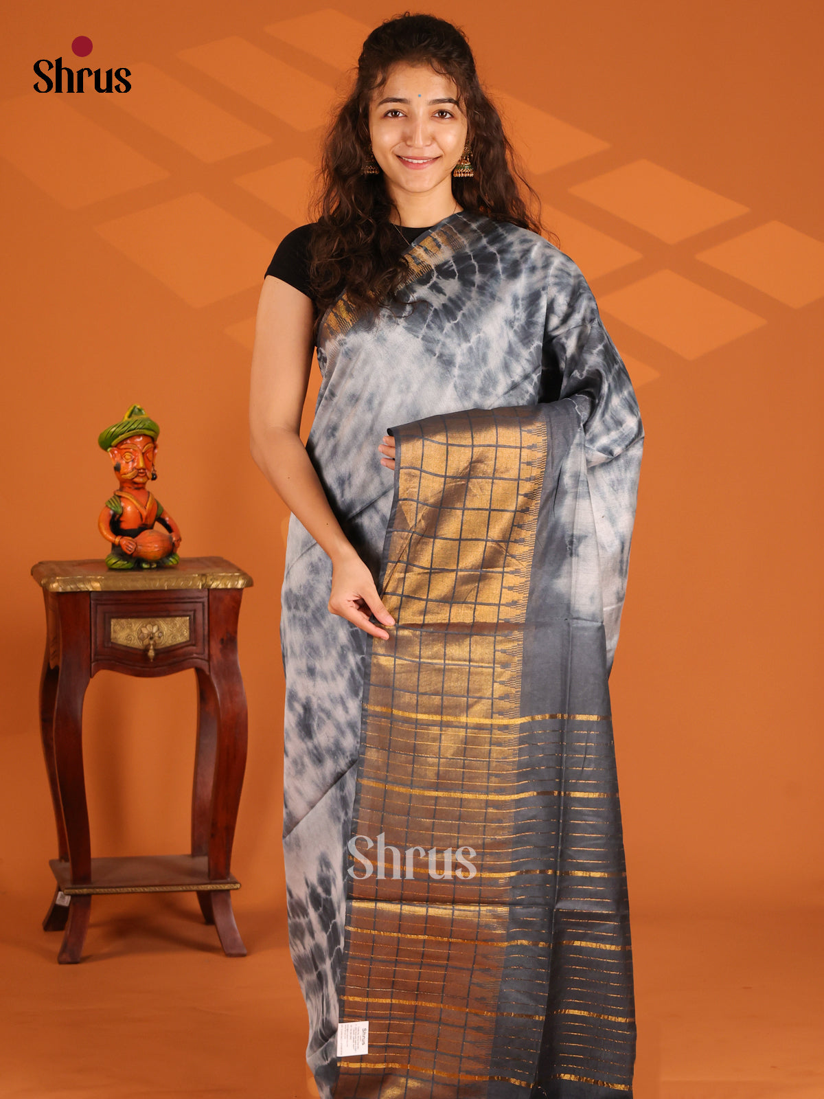 Grey & Black - Shibori Saree - Shop on Shrus.com
