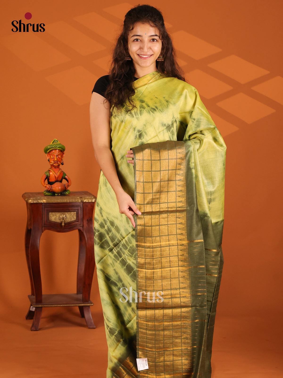 Yellow & Green - Shibori Saree - Shop on Shrus.com