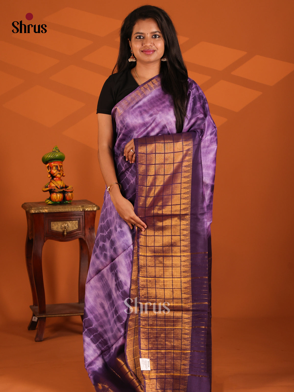 Lite & Dark Violet - shibori saree - Shop on Shrus.com