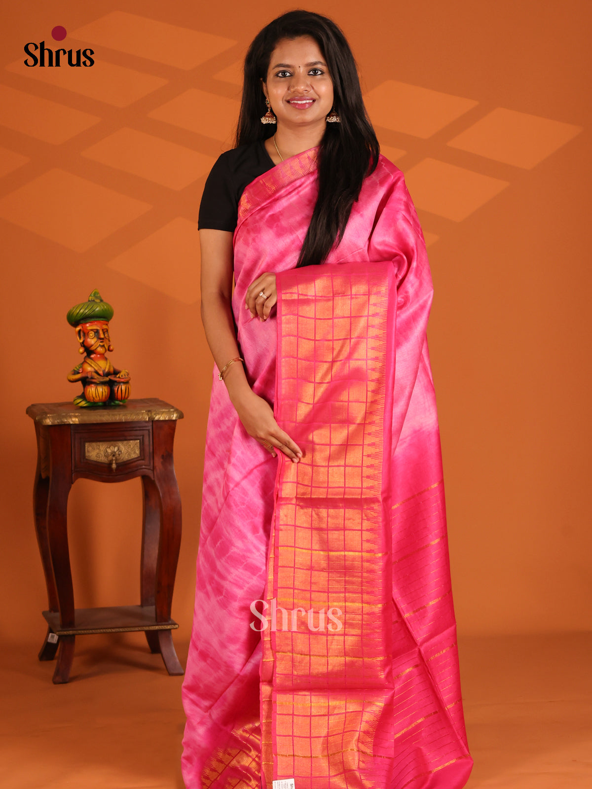 Pink - shibori saree - Shop on Shrus.com