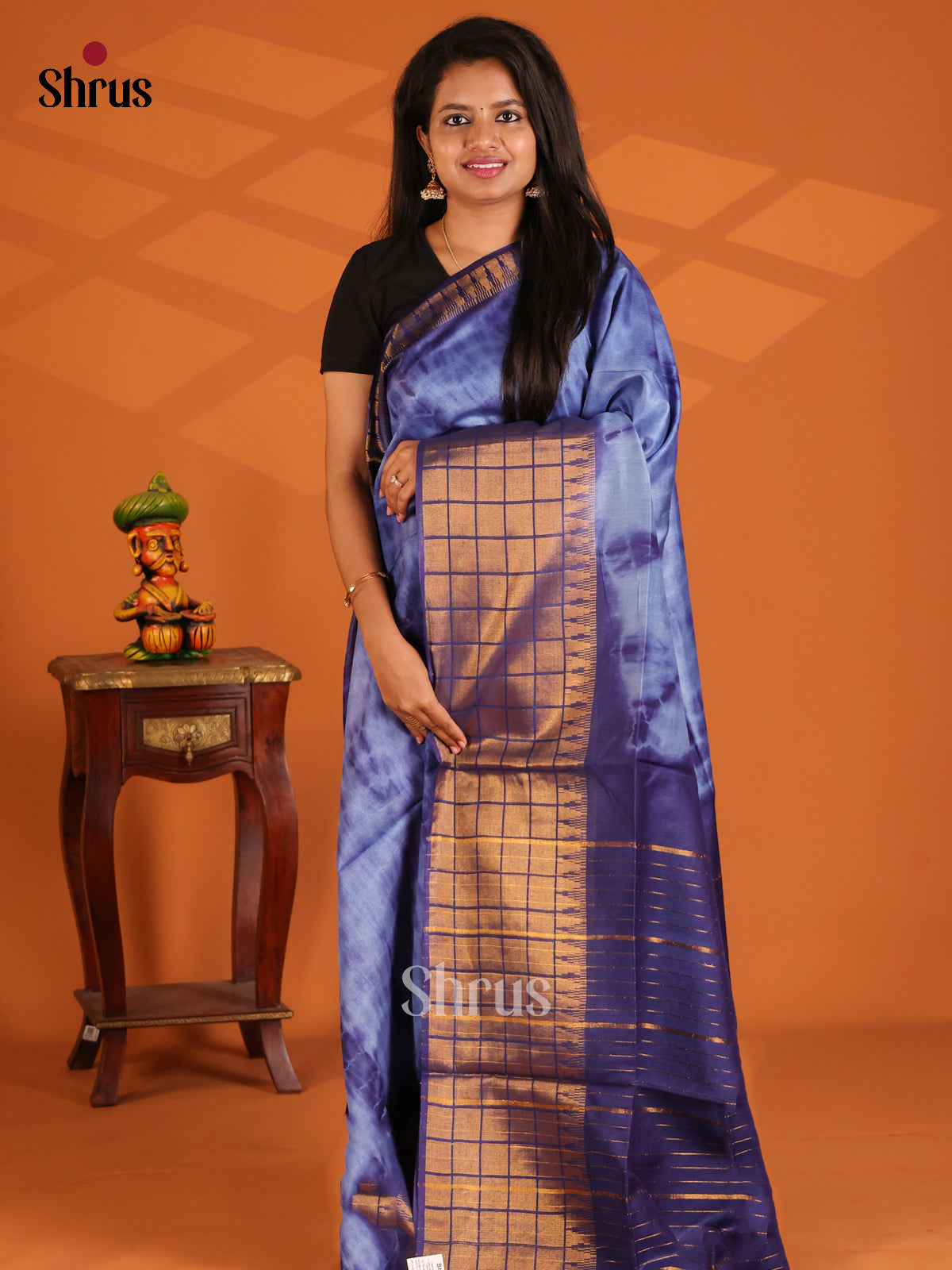 Lite & Dark Blue - shibori saree - Shop on Shrus.com