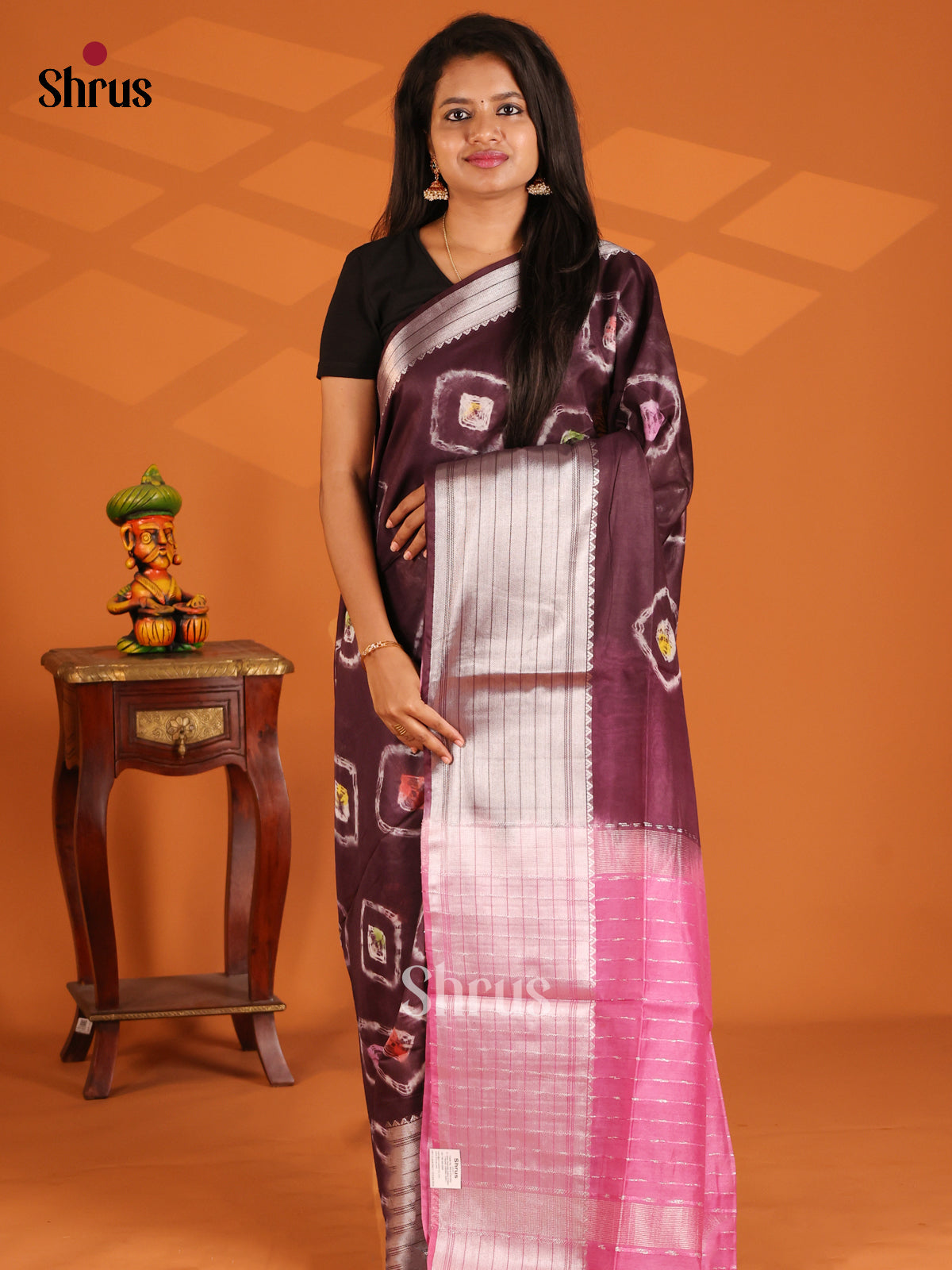Brown & Pink - shibori saree - Shop on Shrus.com