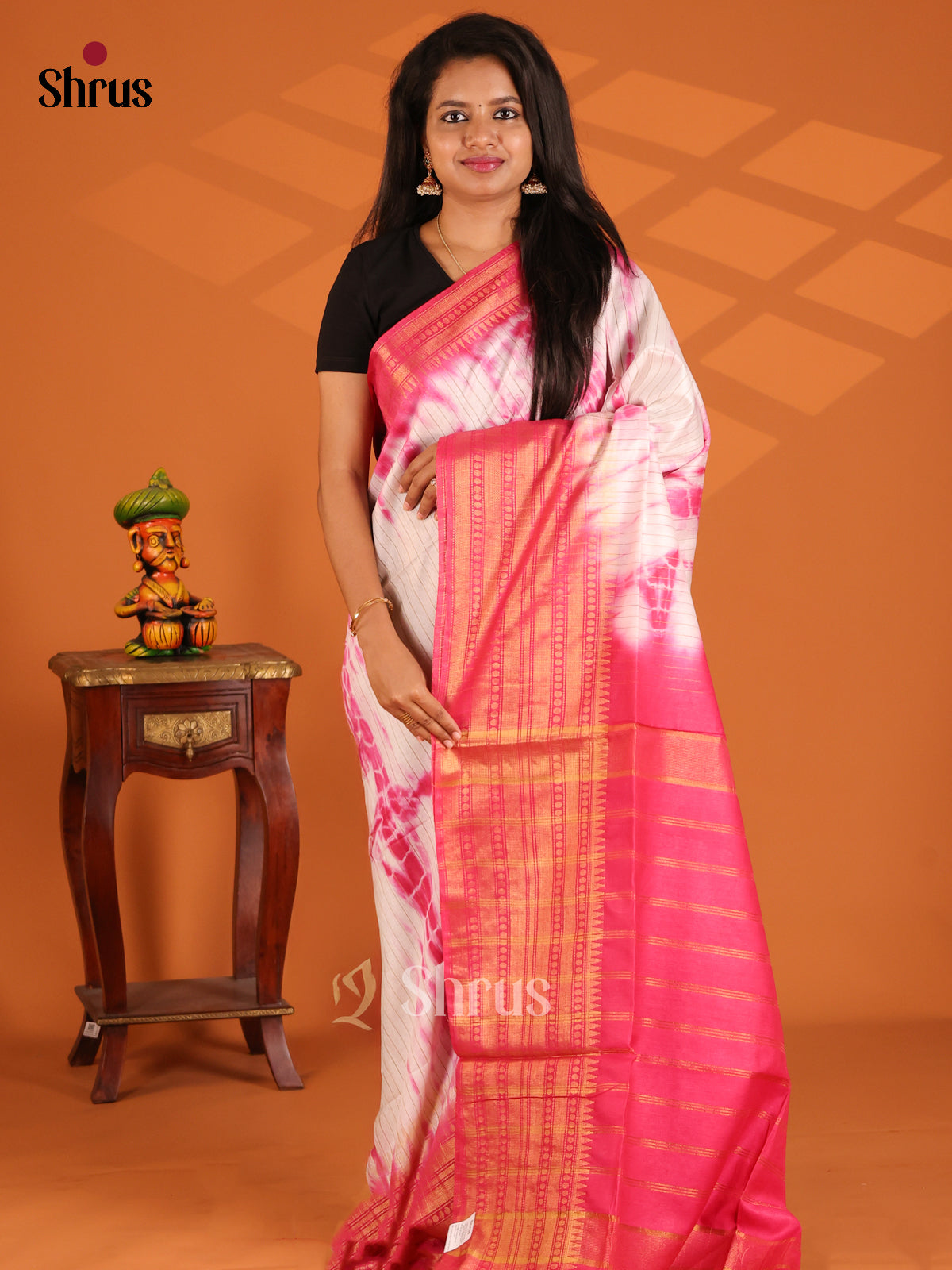 White & Pink - shibori saree - Shop on Shrus.com