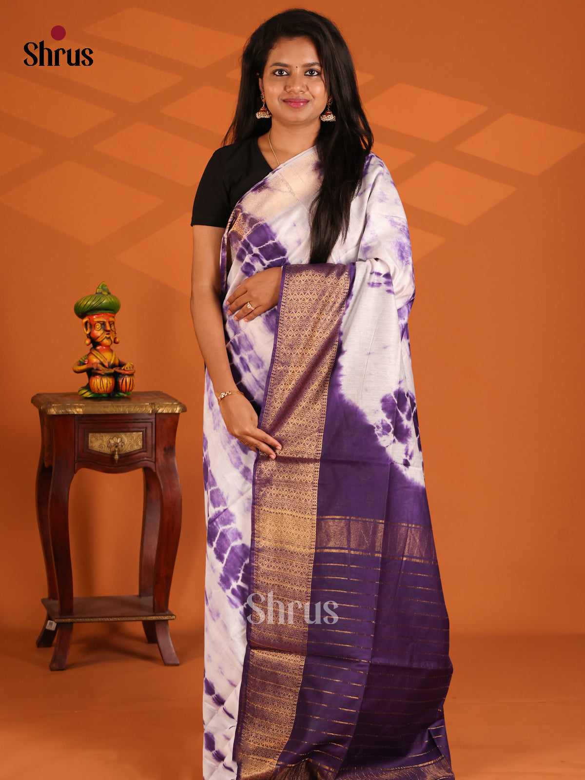 White & Violet - shibori saree - Shop on Shrus.com