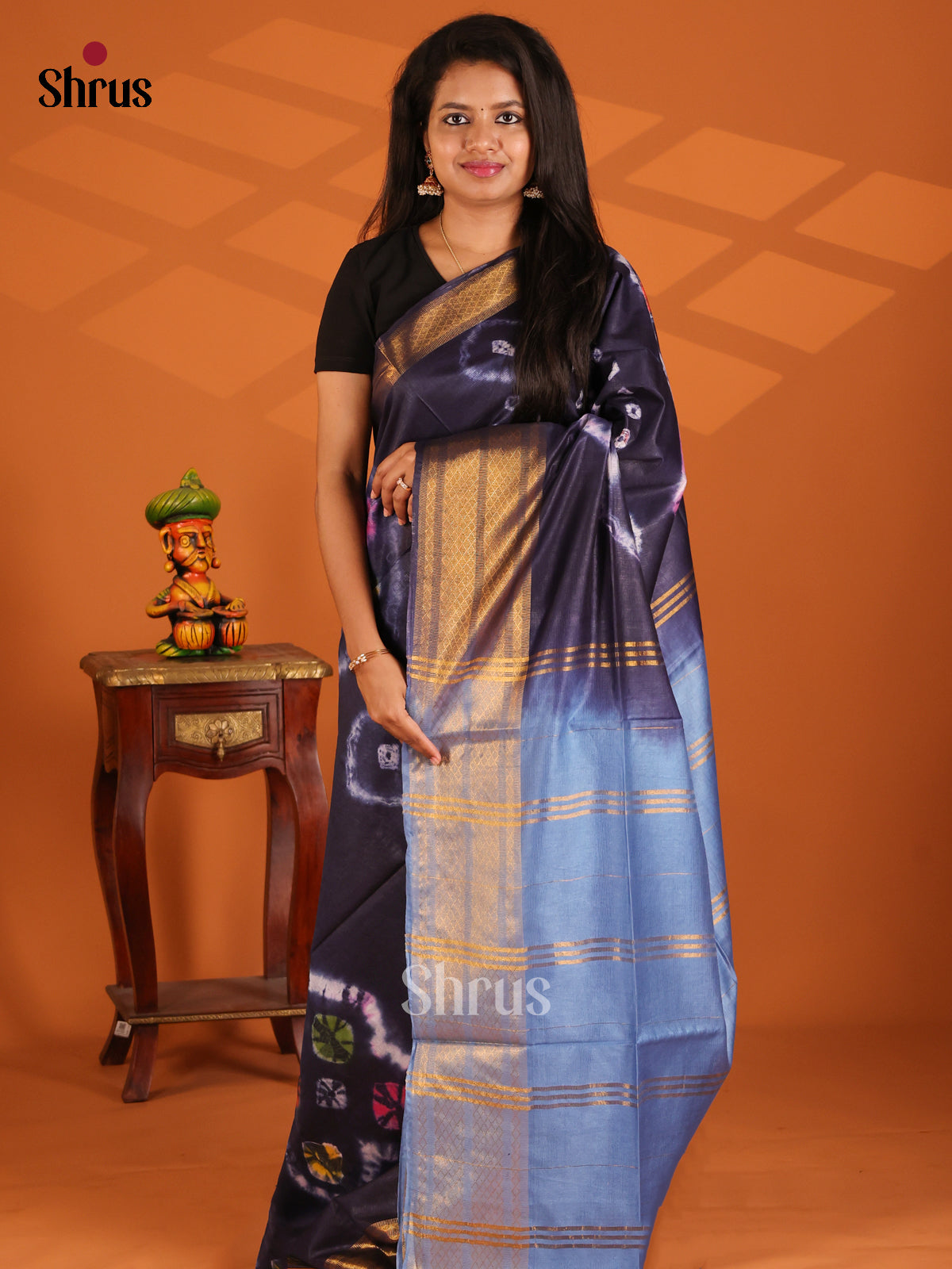 Dark Blue & Blue- shibori saree - Shop on Shrus.com