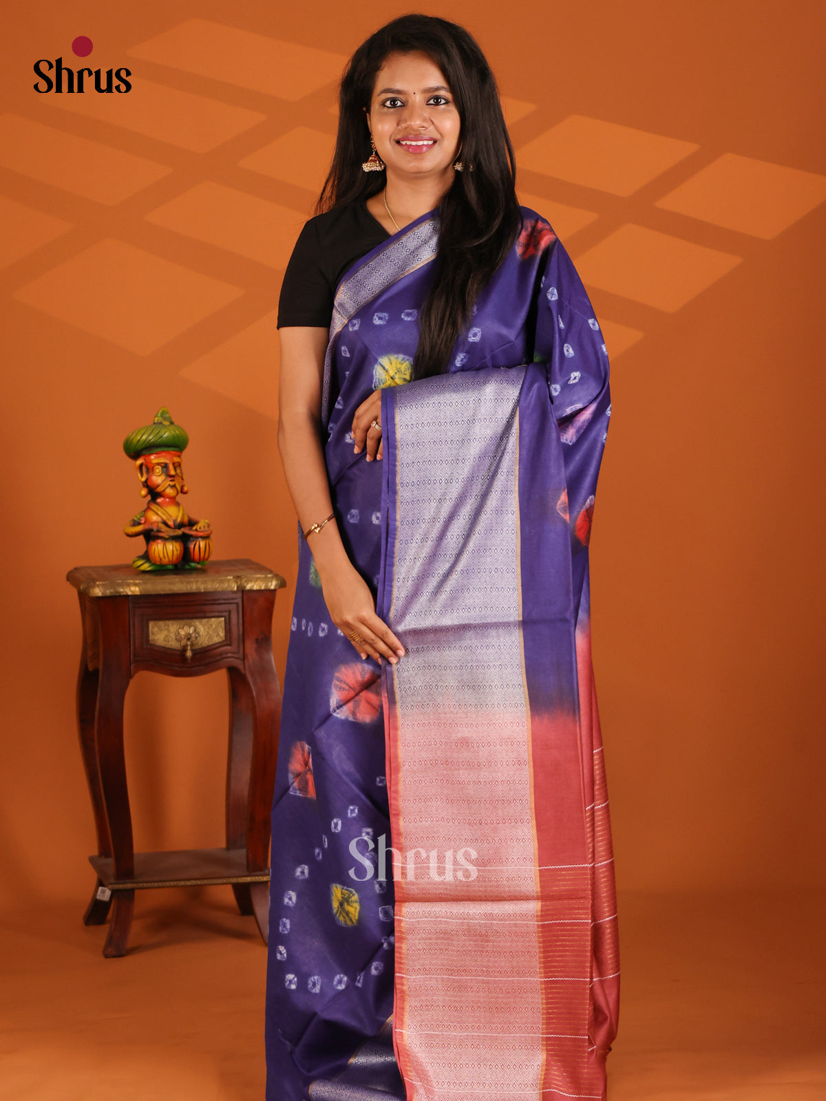 Blue & Brown - shibori saree - Shop on Shrus.com