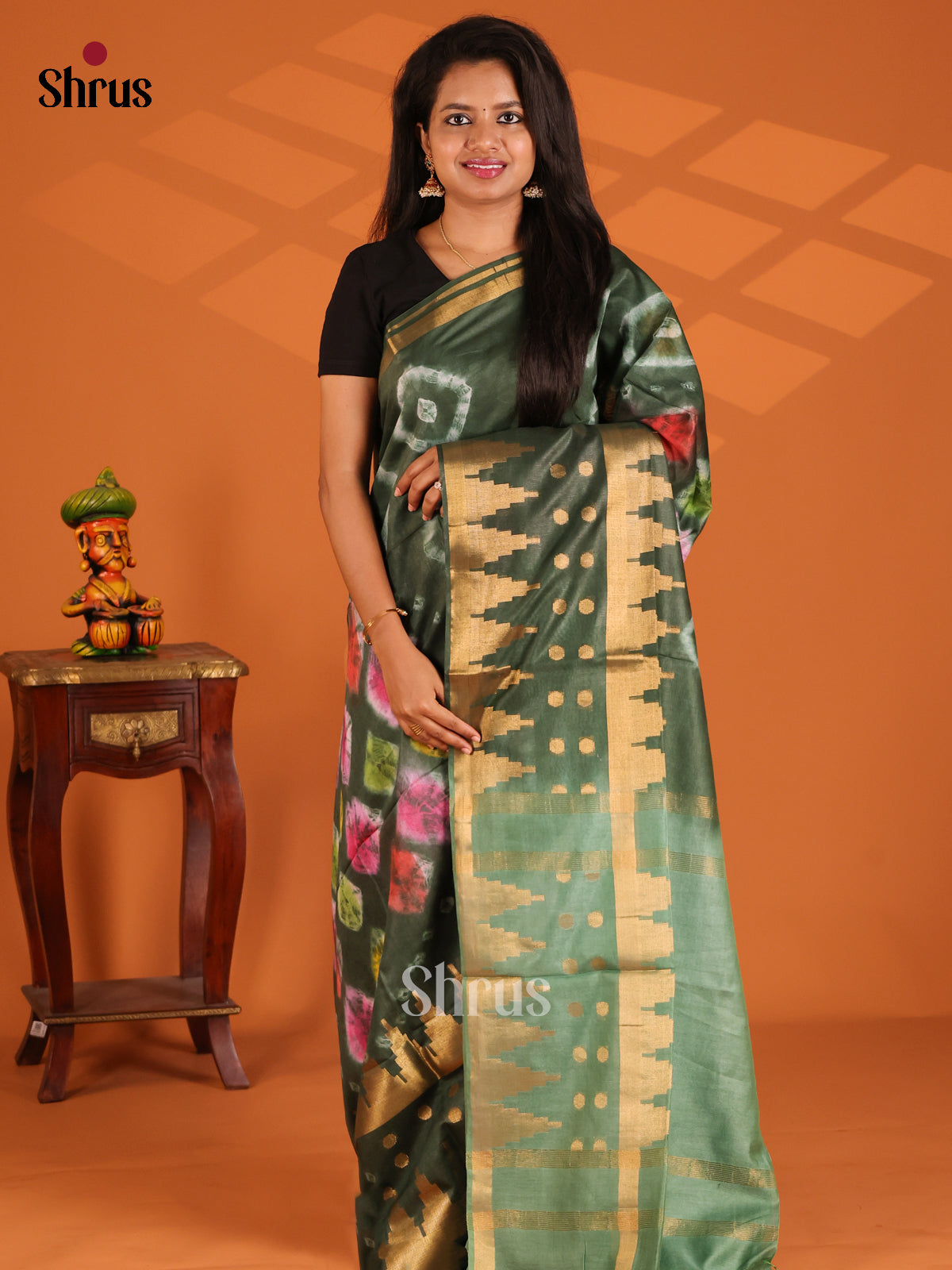 Gree & Grey Green- shibori saree - Shop on Shrus.com