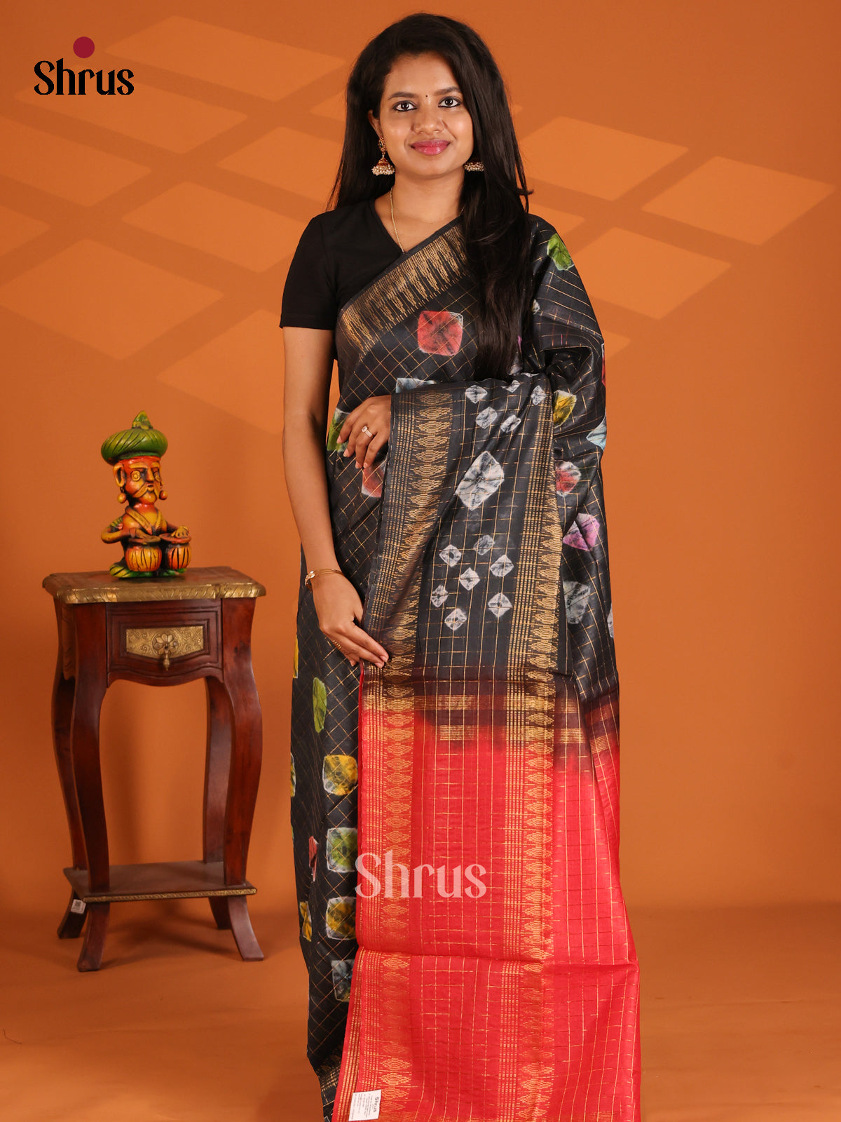 Black & Red- shibori saree - Shop on Shrus.com