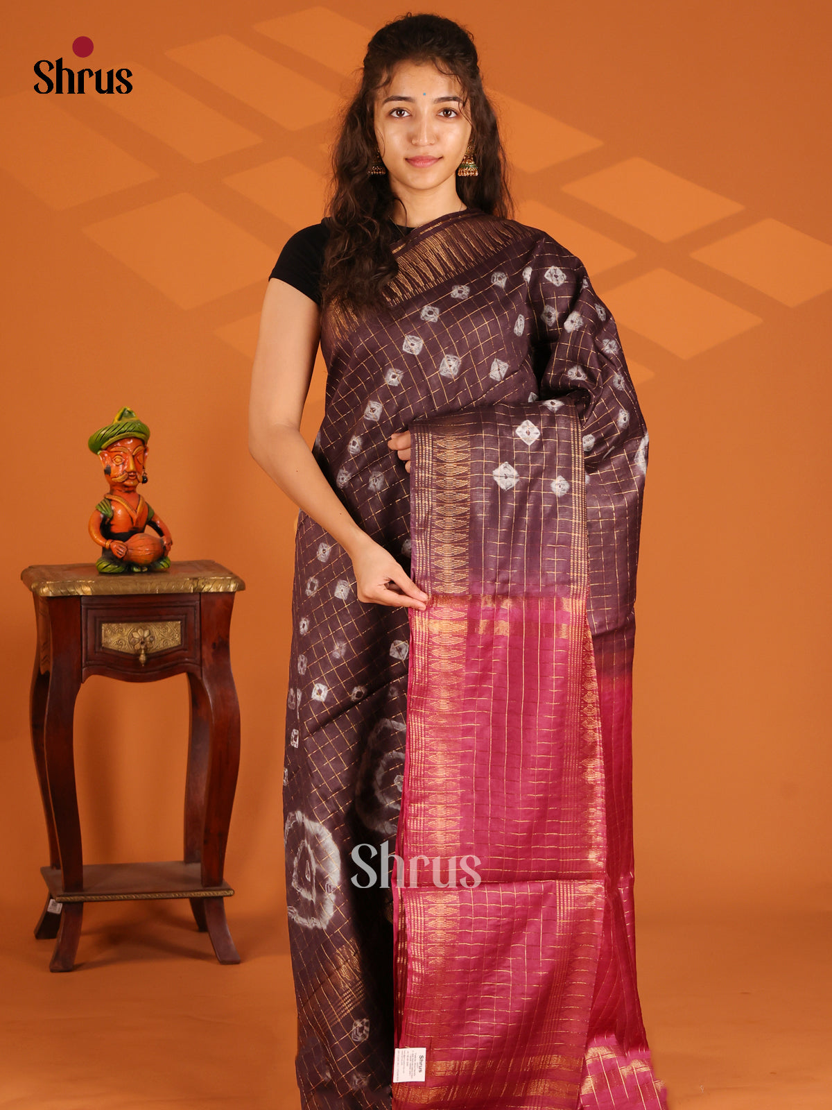 Brown & Maroon - Shibori Saree - Shop on Shrus.com