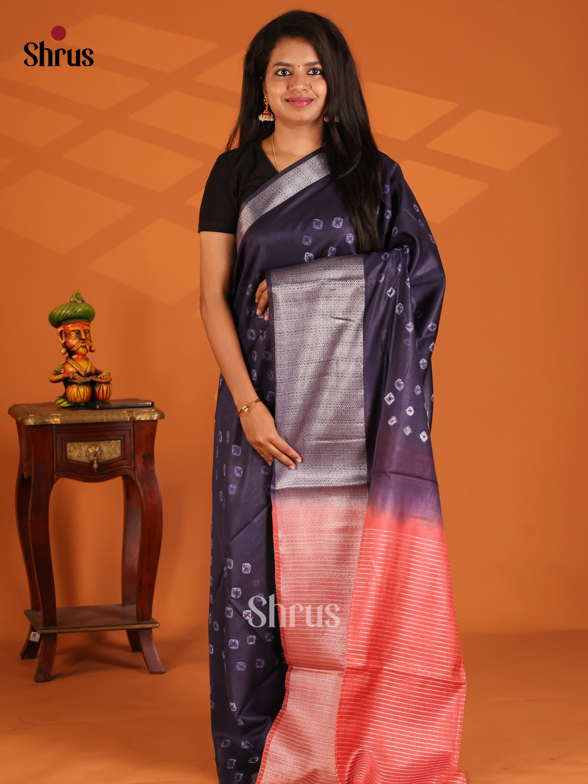 Jamun with Orange- shibori saree - Shop on Shrus.com
