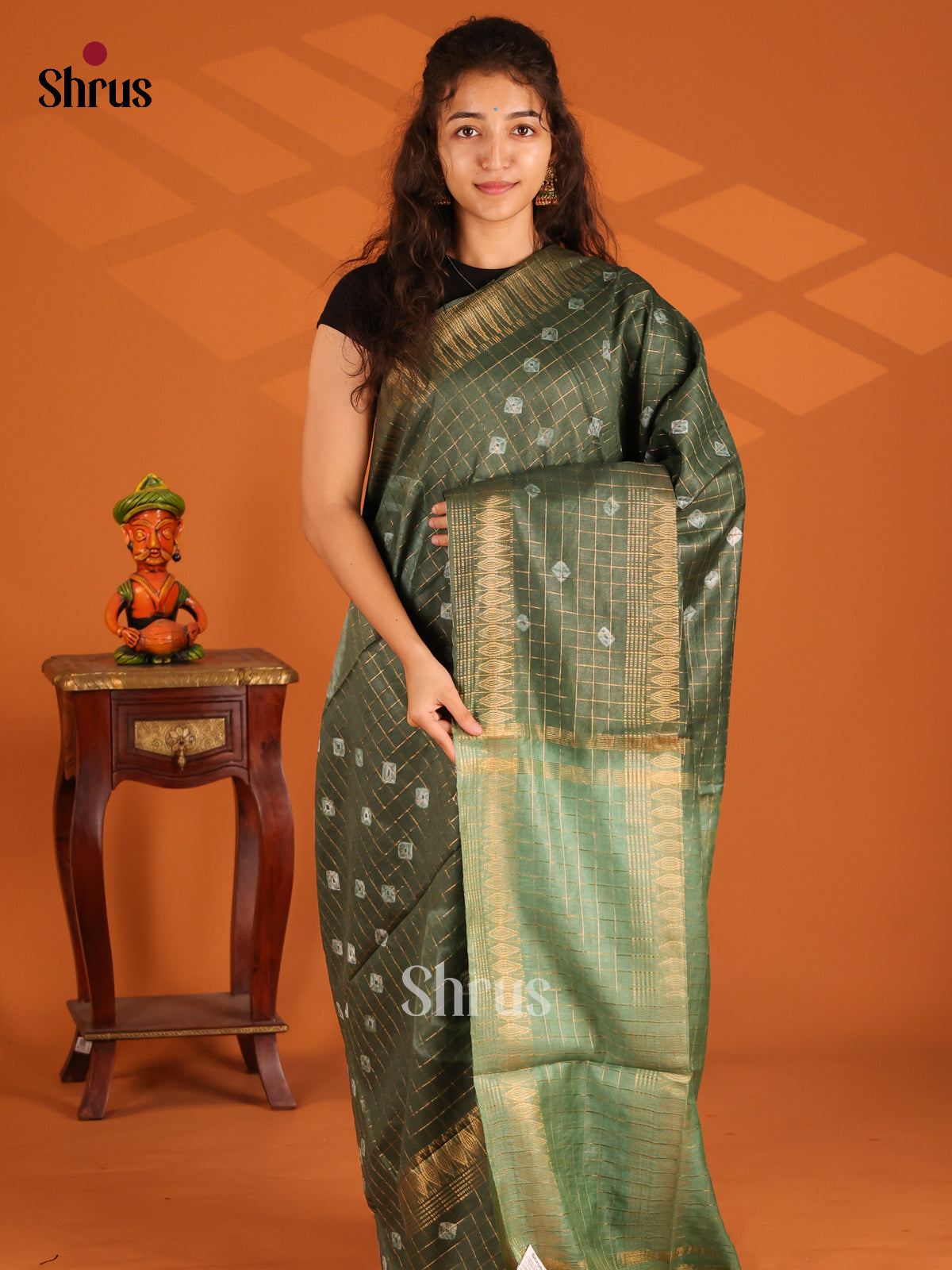 Green & Grey Green - Shibori Saree - Shop on Shrus.com
