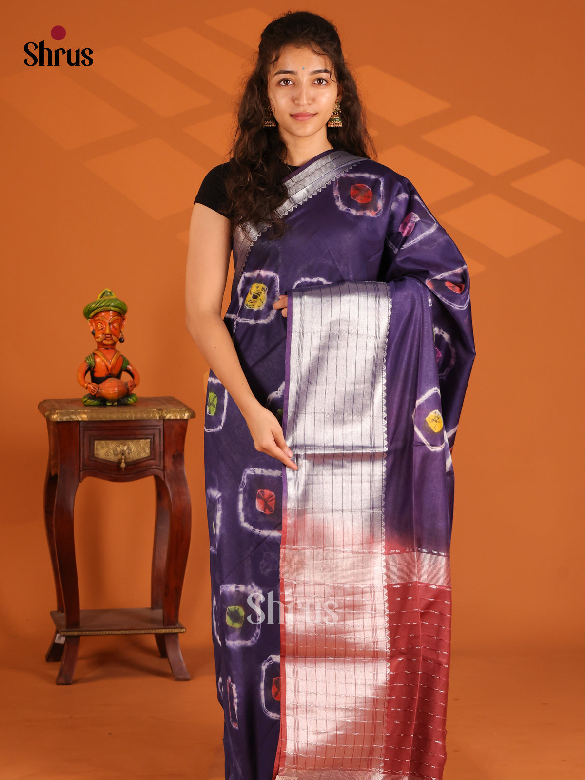 Violet with Brown - Shibori Saree - Shop on Shrus.com