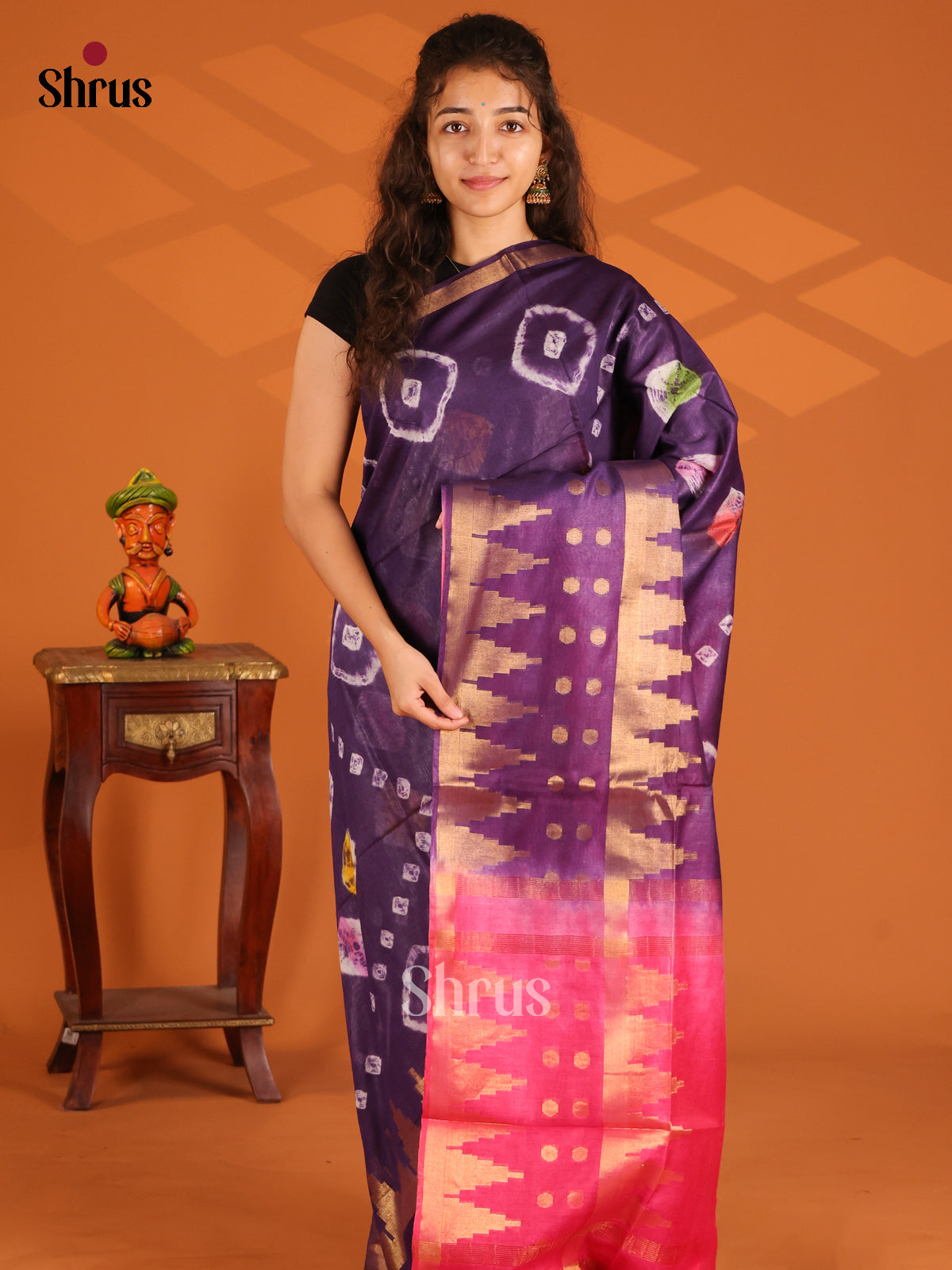 Violet with Pink - Shibori Saree - Shop on Shrus.com