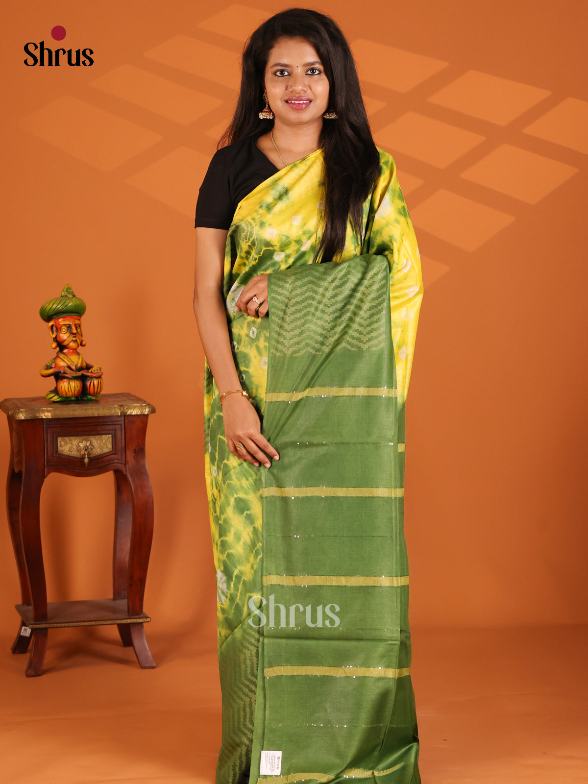 Yellow & Green - shibori saree - Shop on Shrus.com