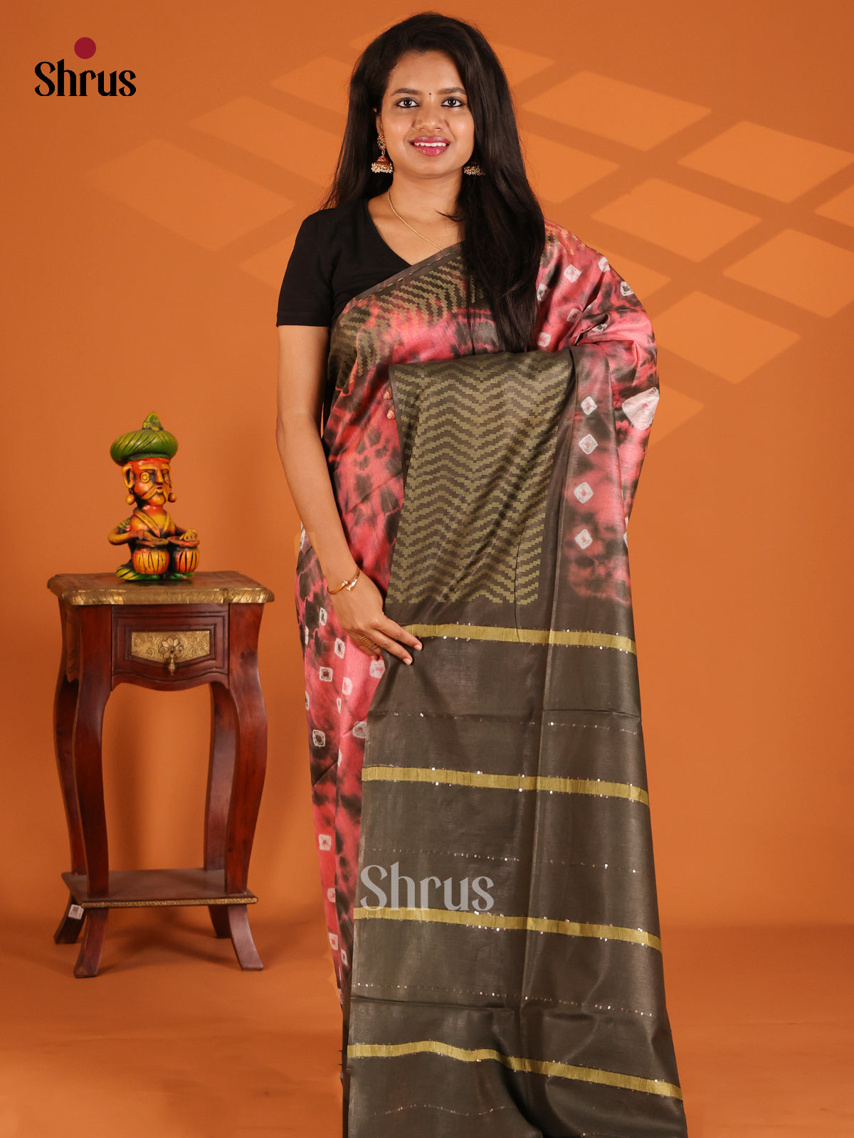 Pink & Elephant Grey- shibori saree - Shop on Shrus.com
