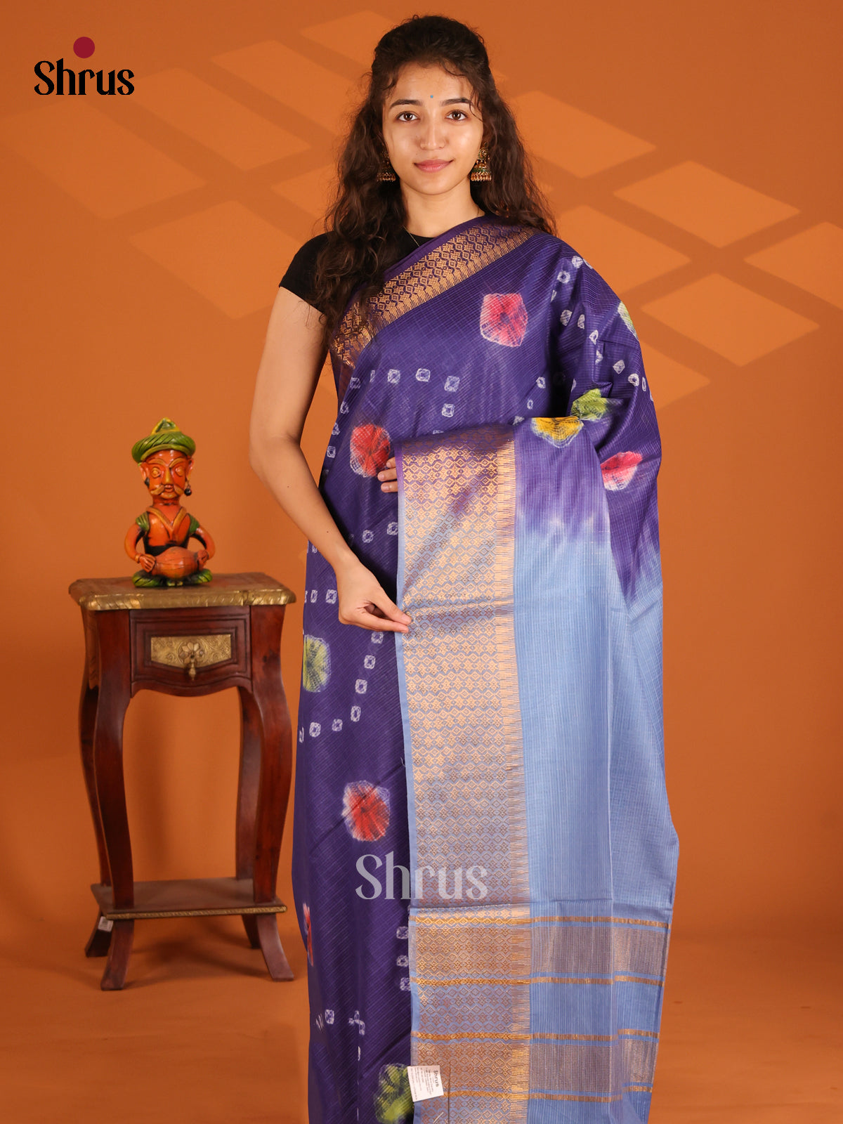 Violet with Lite Blue - Shibori Saree - Shop on Shrus.com