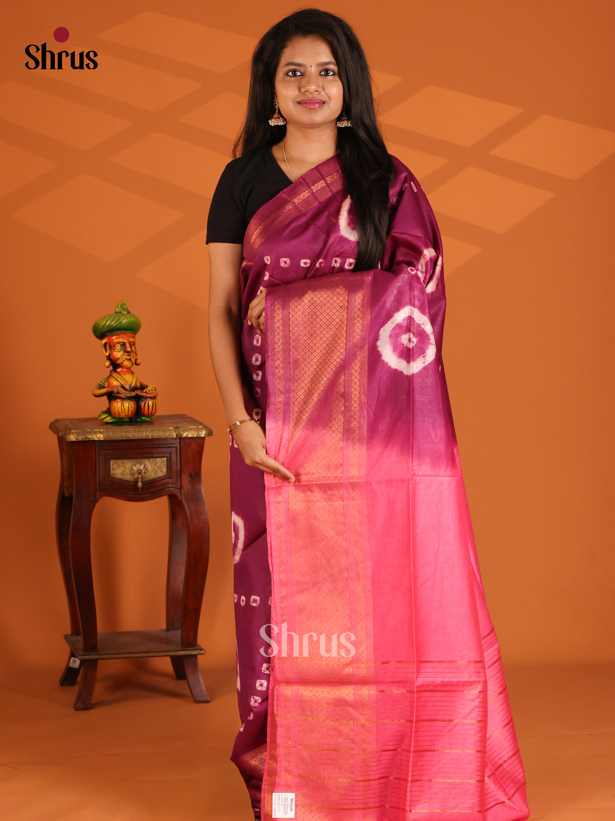 Purple with Pink - shibori saree - Shop on Shrus.com
