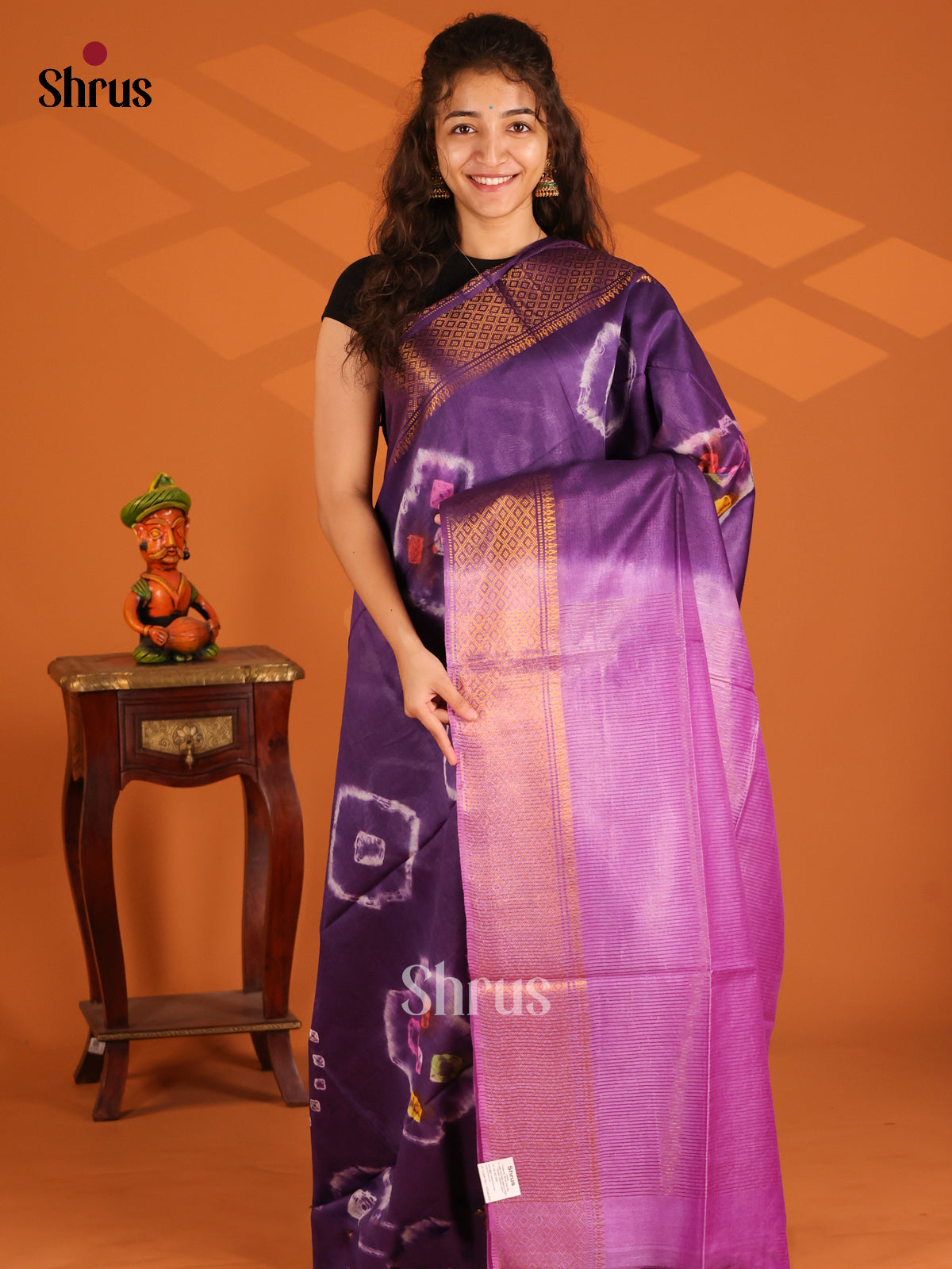 Violet with Purple - Shibori Saree - Shop on Shrus.com
