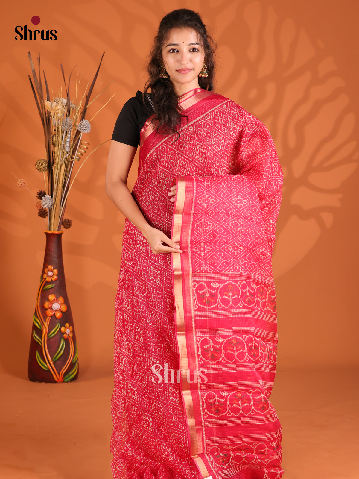 Red - Kota Cotton Saree - Shop on Shrus.com