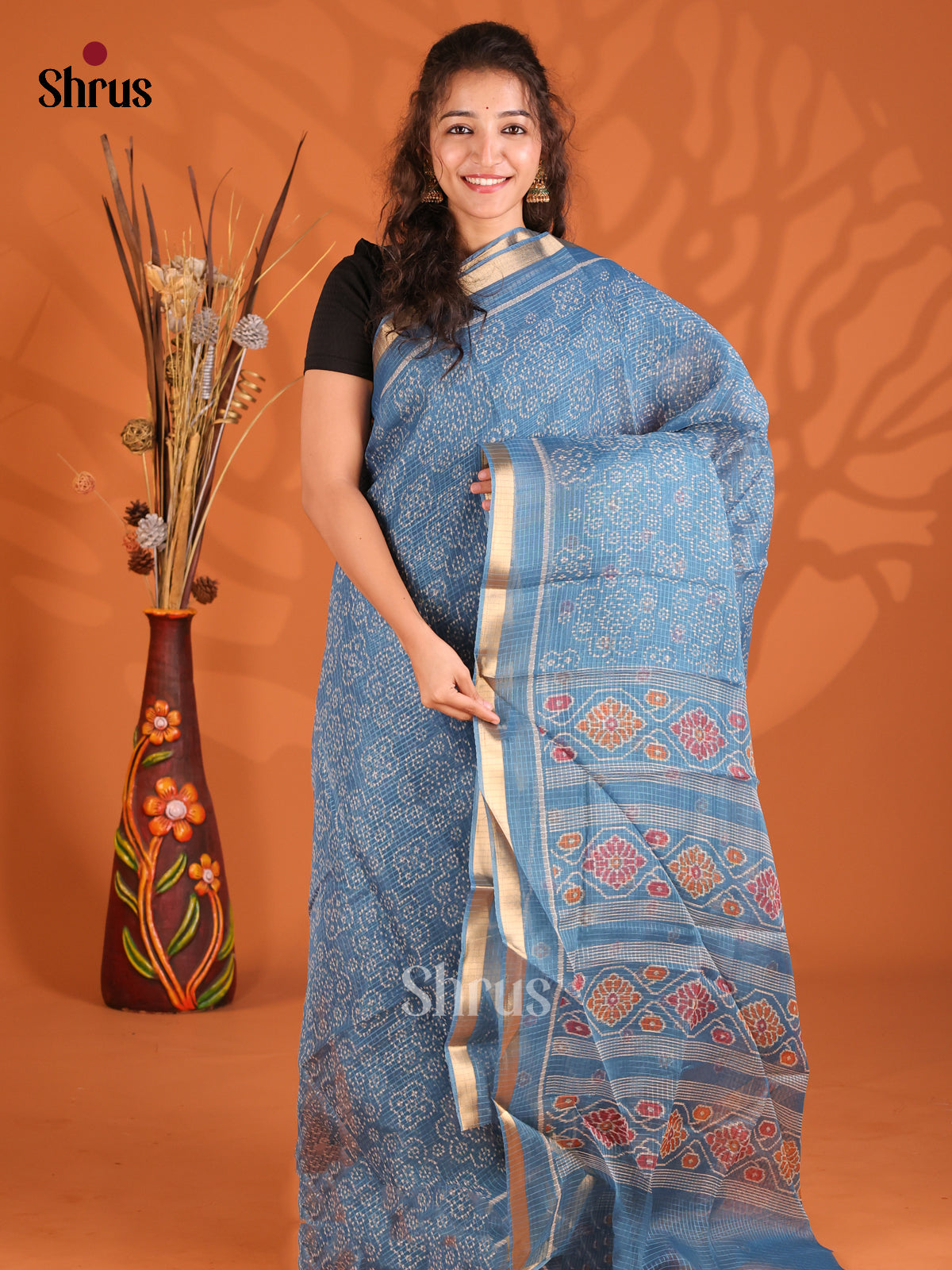 Blue - Kota Cotton Saree - Shop on Shrus.com