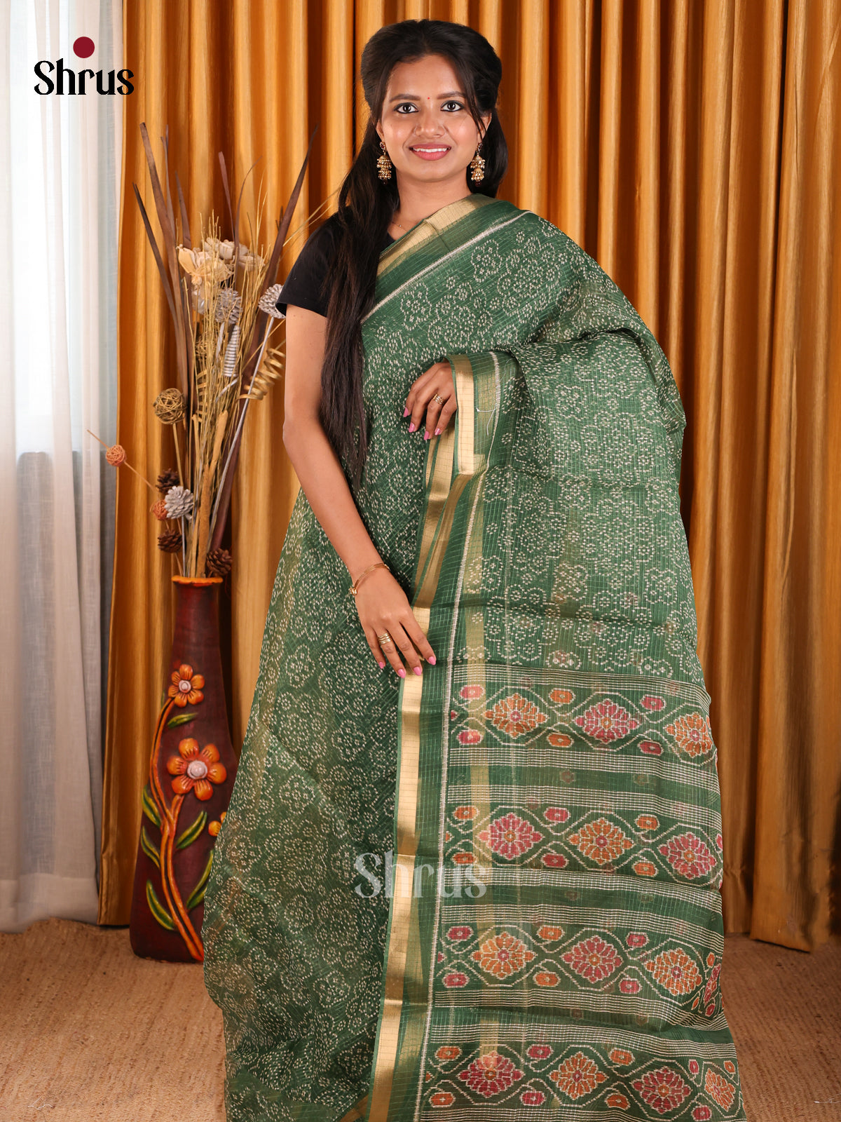 Green- Kota Cotton Saree - Shop on Shrus.com