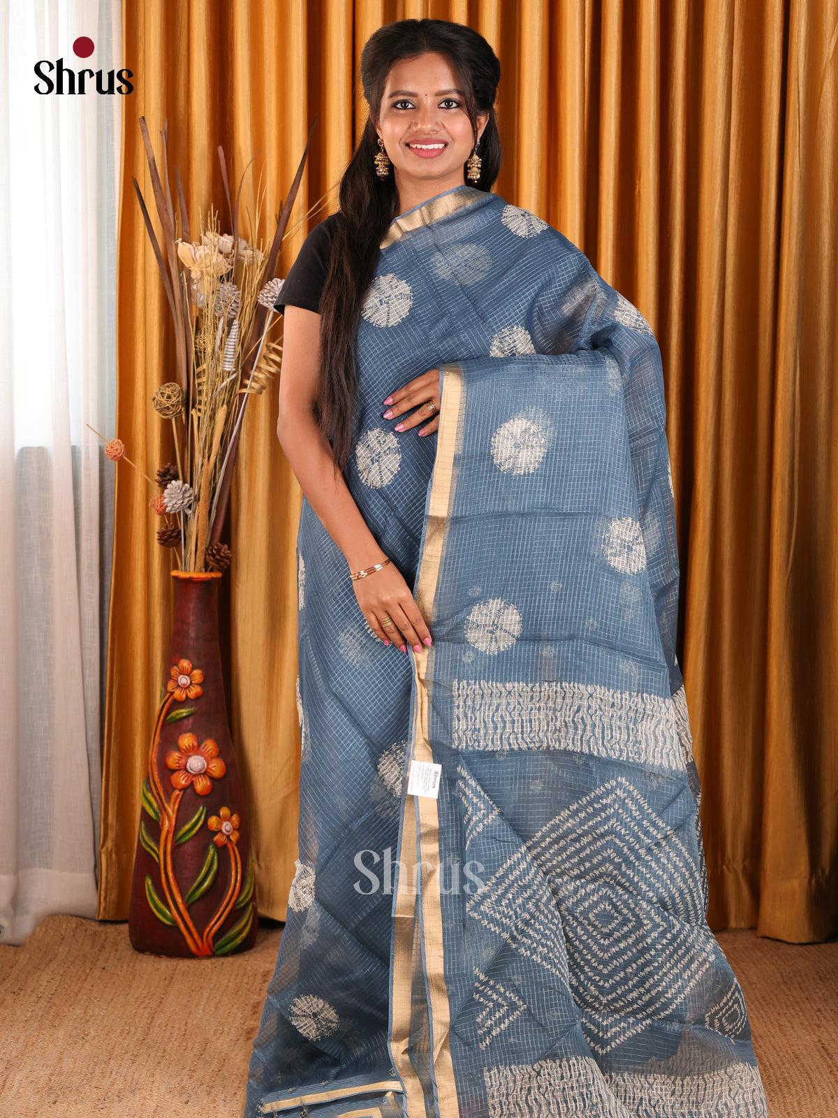 Blue - Kota Cotton Saree - Shop on Shrus.com