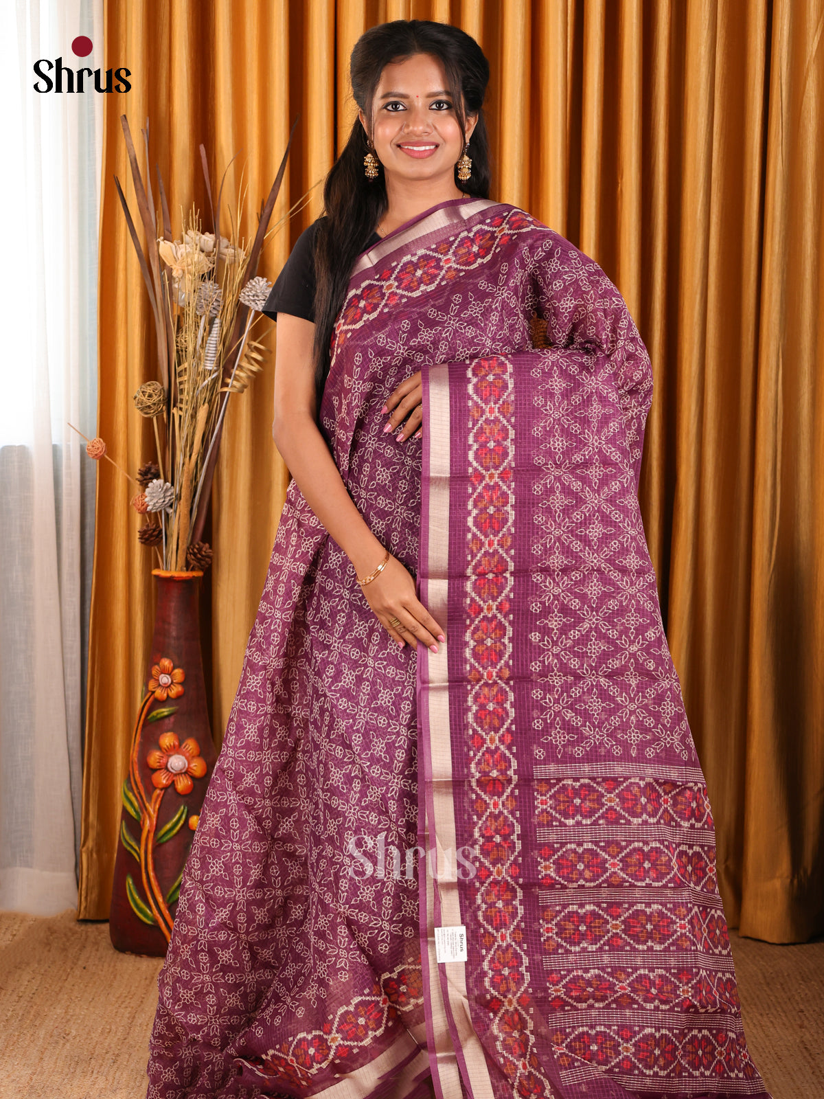 Purple - Kota Cotton Saree - Shop on Shrus.com