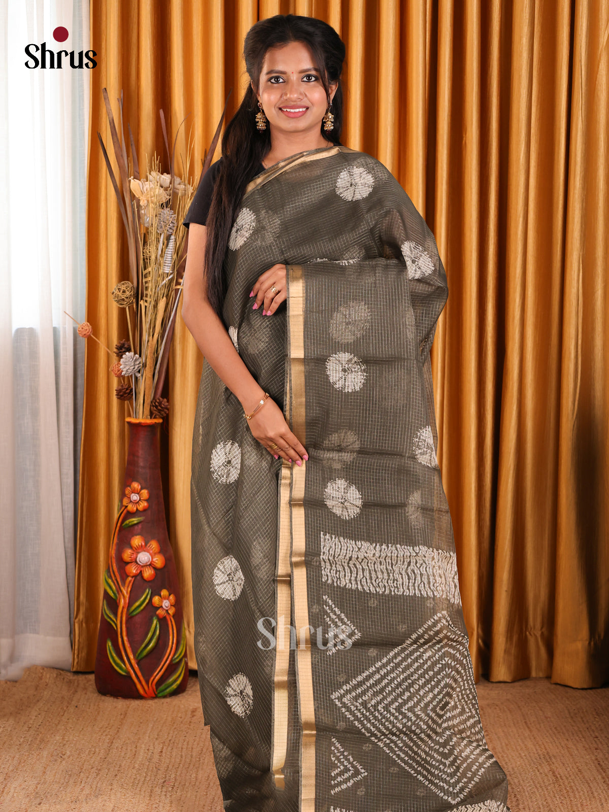 Grey - Kota Cotton Saree - Shop on Shrus.com