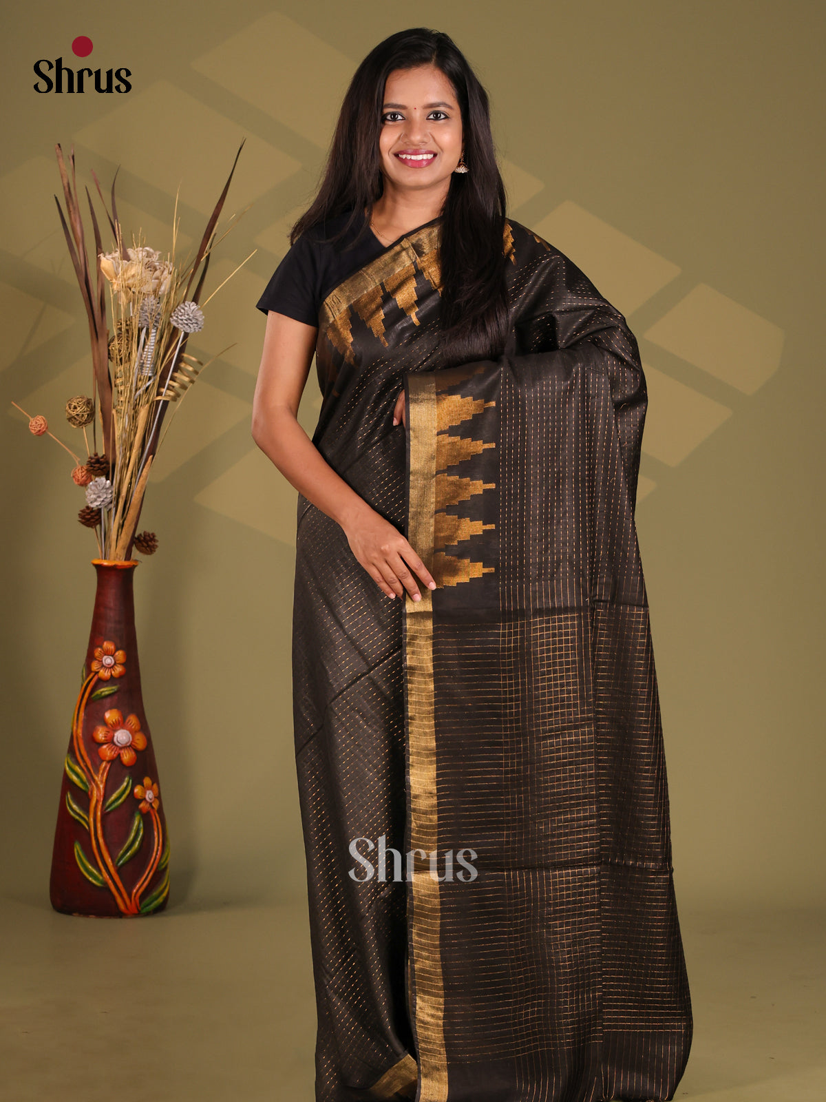 Black - Semi Tussar Saree - Shop on Shrus.com