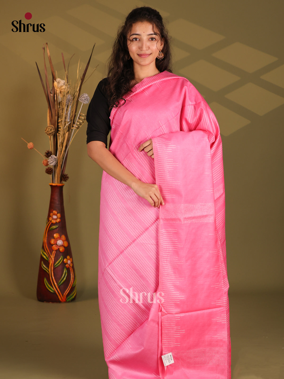 Pink- Semi Tussar Saree - Shop on Shrus.com