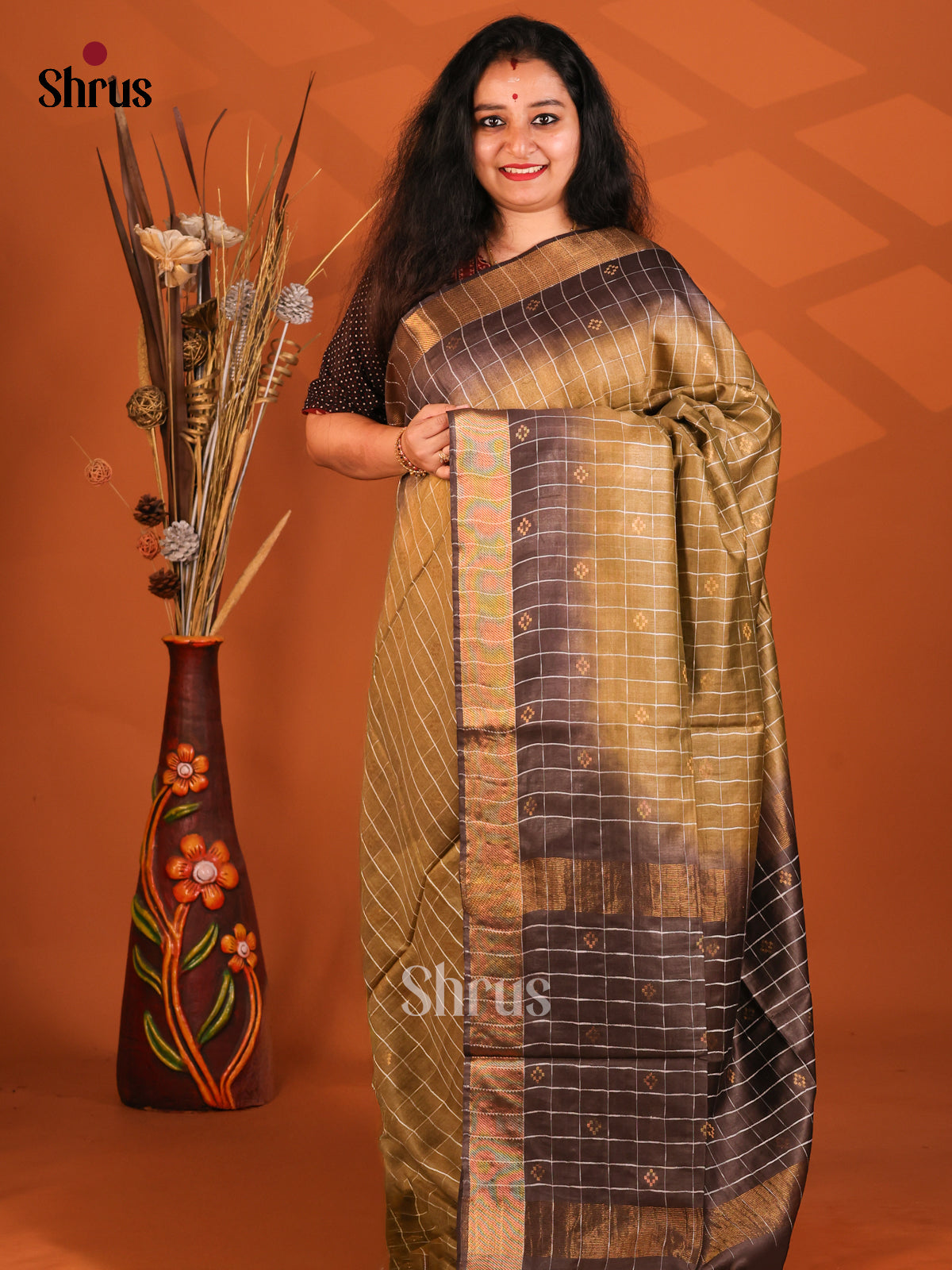 Beige & brown- Semi Tussar Saree - Shop on Shrus.com