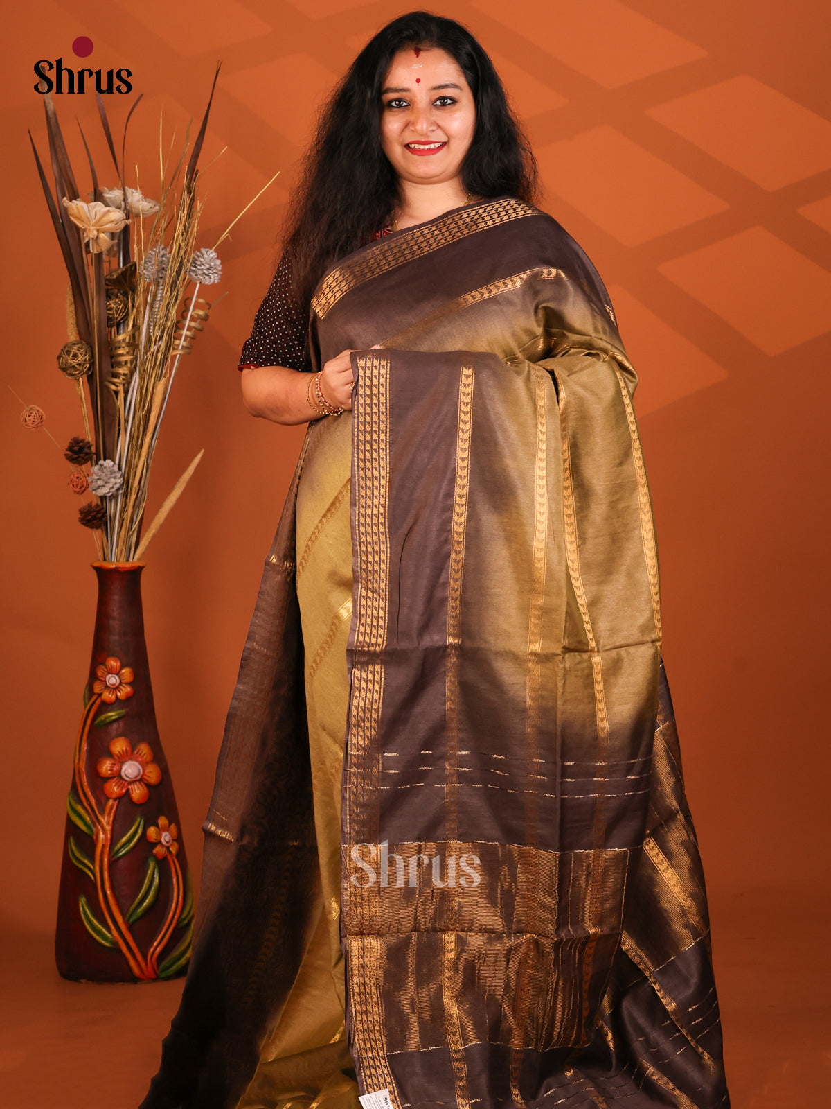 Beige & Brown - Semi Tussar Saree - Shop on Shrus.com