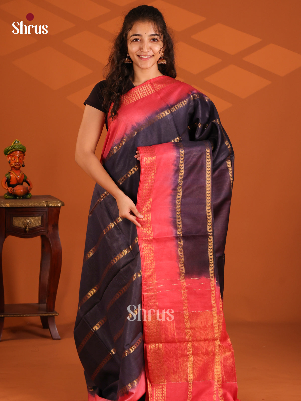 Black & Red - Semi Tussar Saree - Shop on Shrus.com